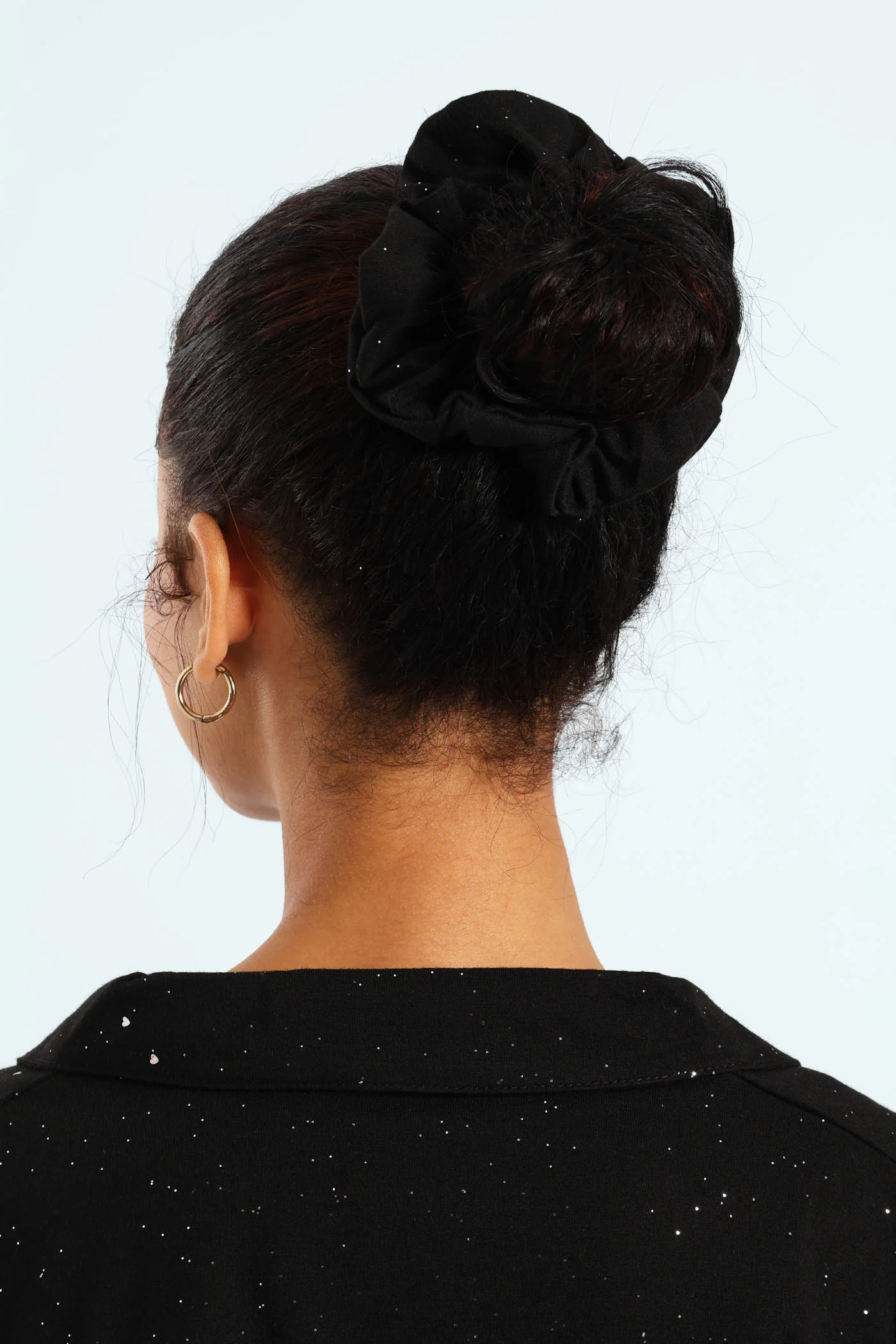 Long Sleeve Button Through & Pant Sparkle Knit Set With Scrunchie - Black - Image 2
