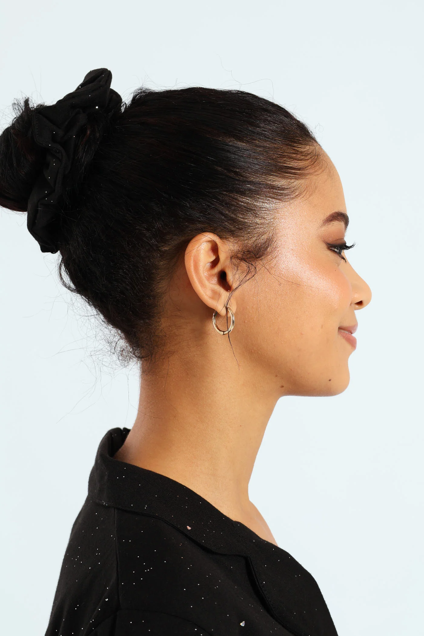 Long Sleeve Button Through & Pant Sparkle Knit Set With Scrunchie - Black - Image 4