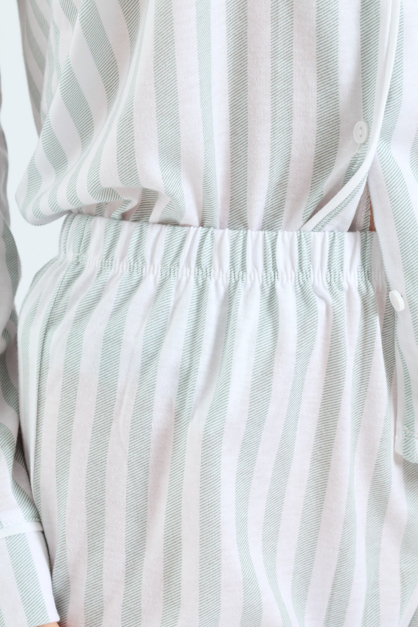 Long Sleeve Button Through & Pants Stripe Knit Set - Duck Egg - Image 2