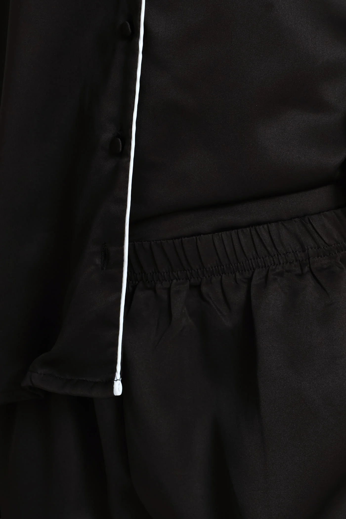 Long Sleeve Button Through & Satin Pant Set - Black - Image 5