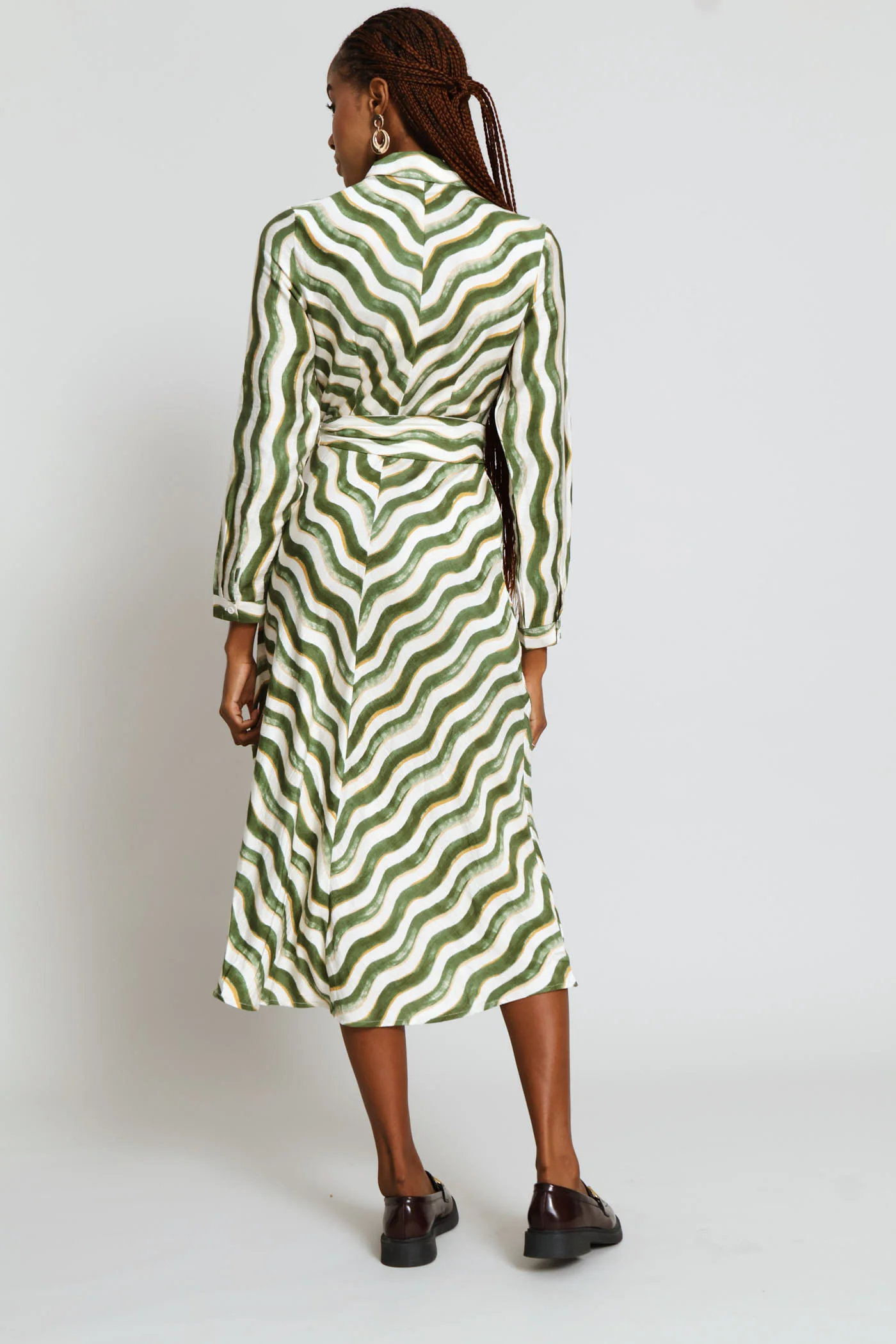 Long Sleeve Button Through Collar Maxi Dress - Green - Image 4