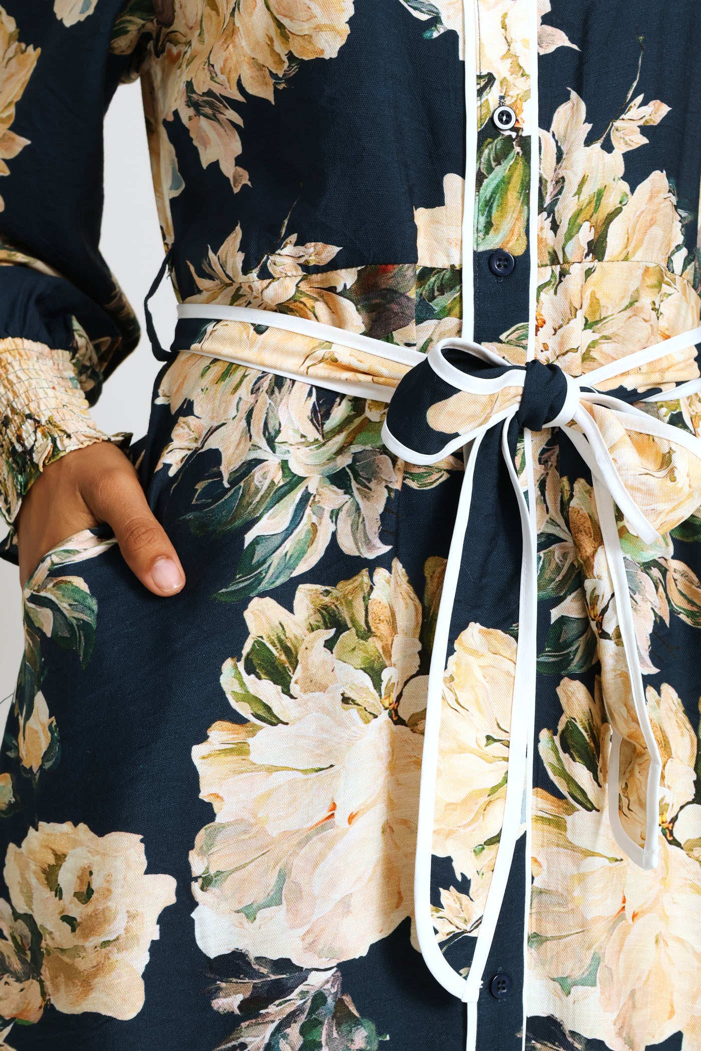 Long Sleeve Button Through Floral Viscose Blend Maxi Dress - Navy - Image 2