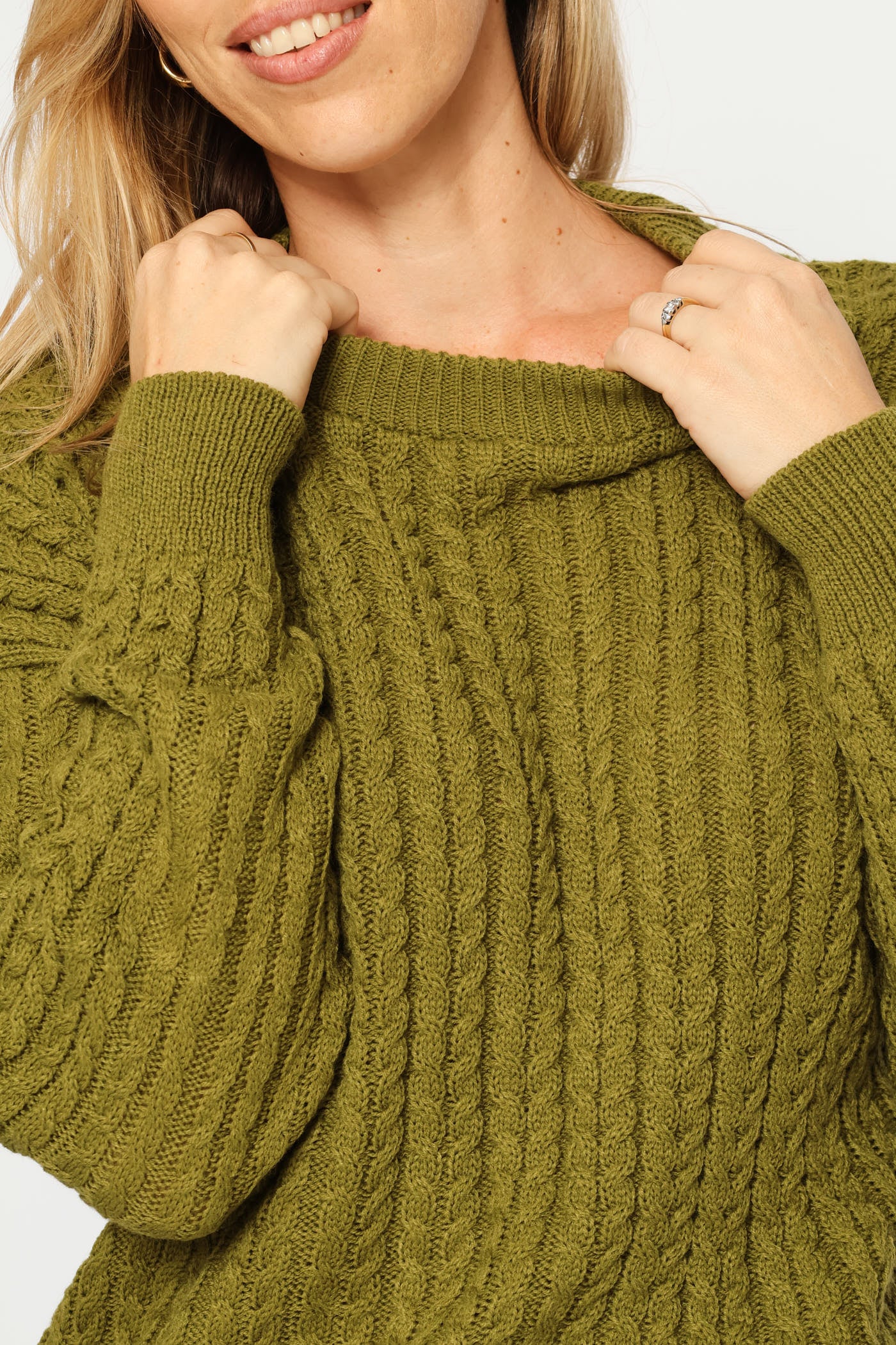 Long Sleeve Cable Pullover - Chartreuse - Image 2