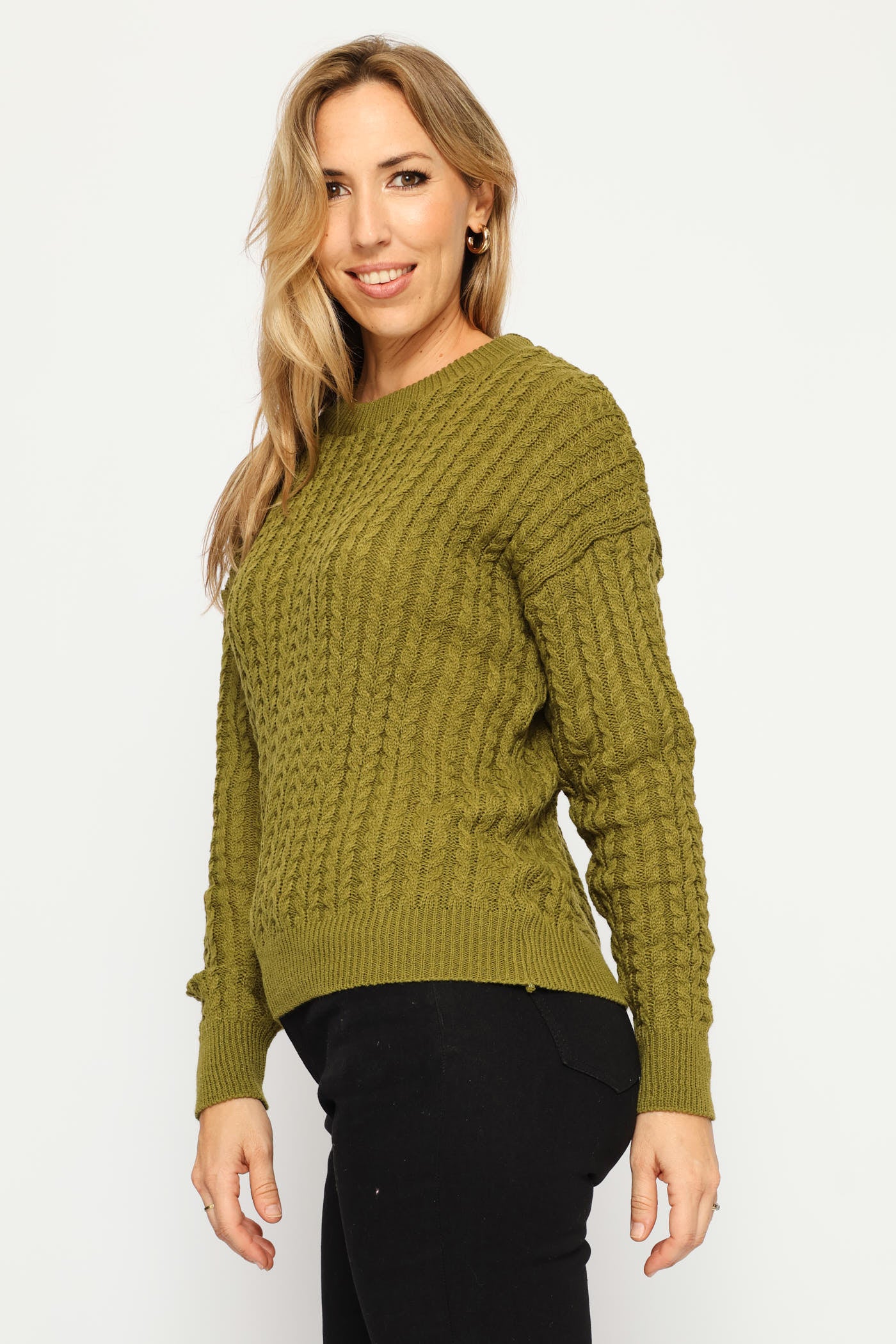 Long Sleeve Cable Pullover - Chartreuse - Image 4