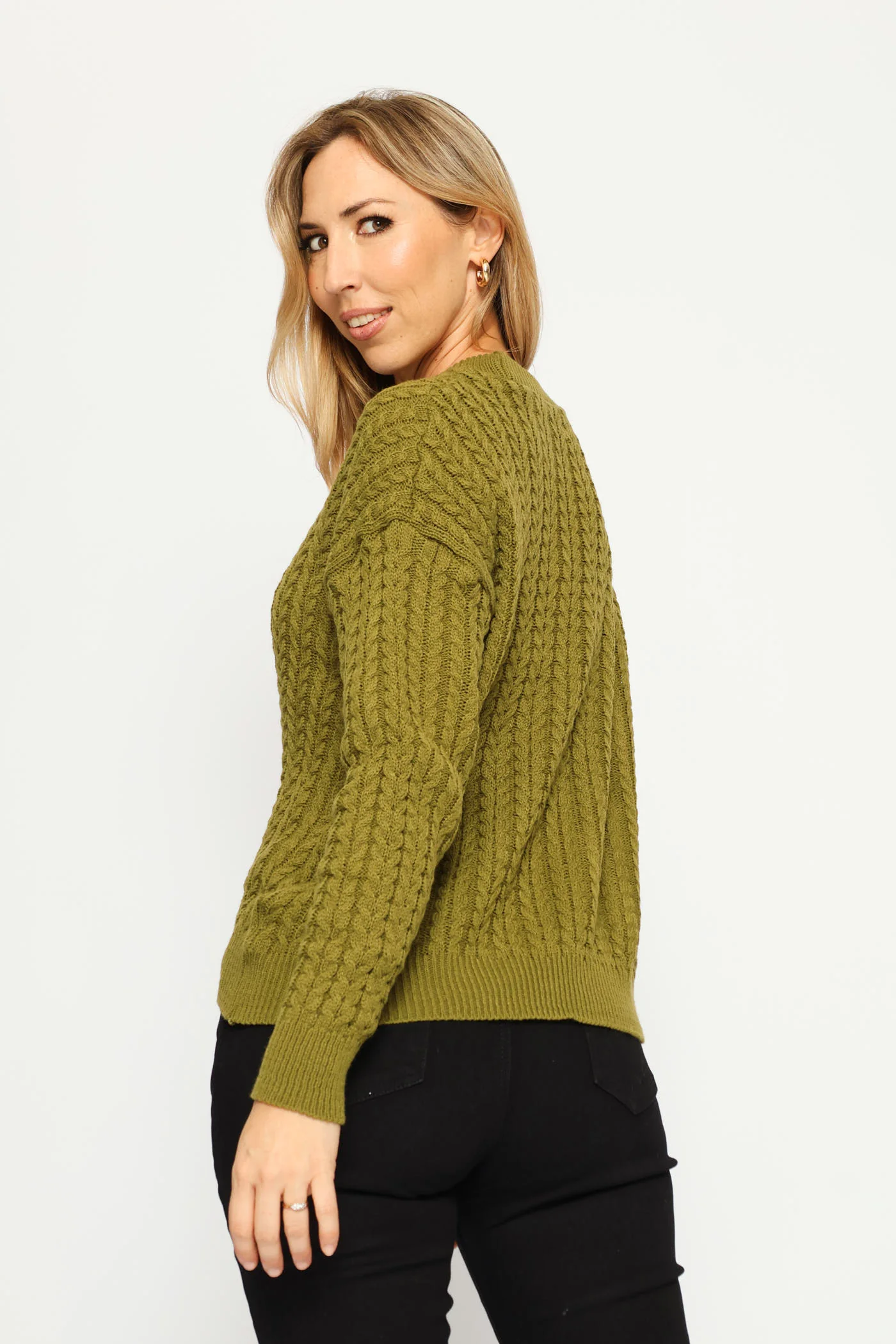 Long Sleeve Cable Pullover - Chartreuse - Image 5