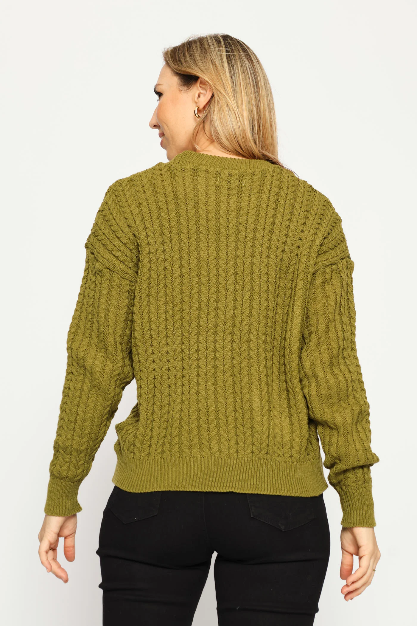 Long Sleeve Cable Pullover - Chartreuse - Image 6