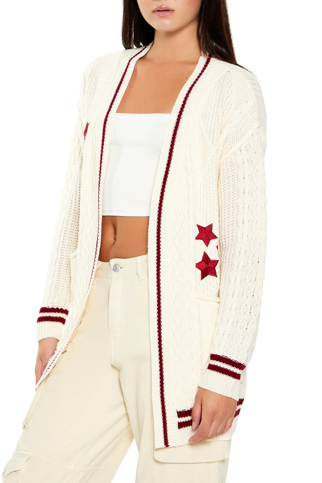 Long Sleeve Cardigan Sweater - Cream - Image 3