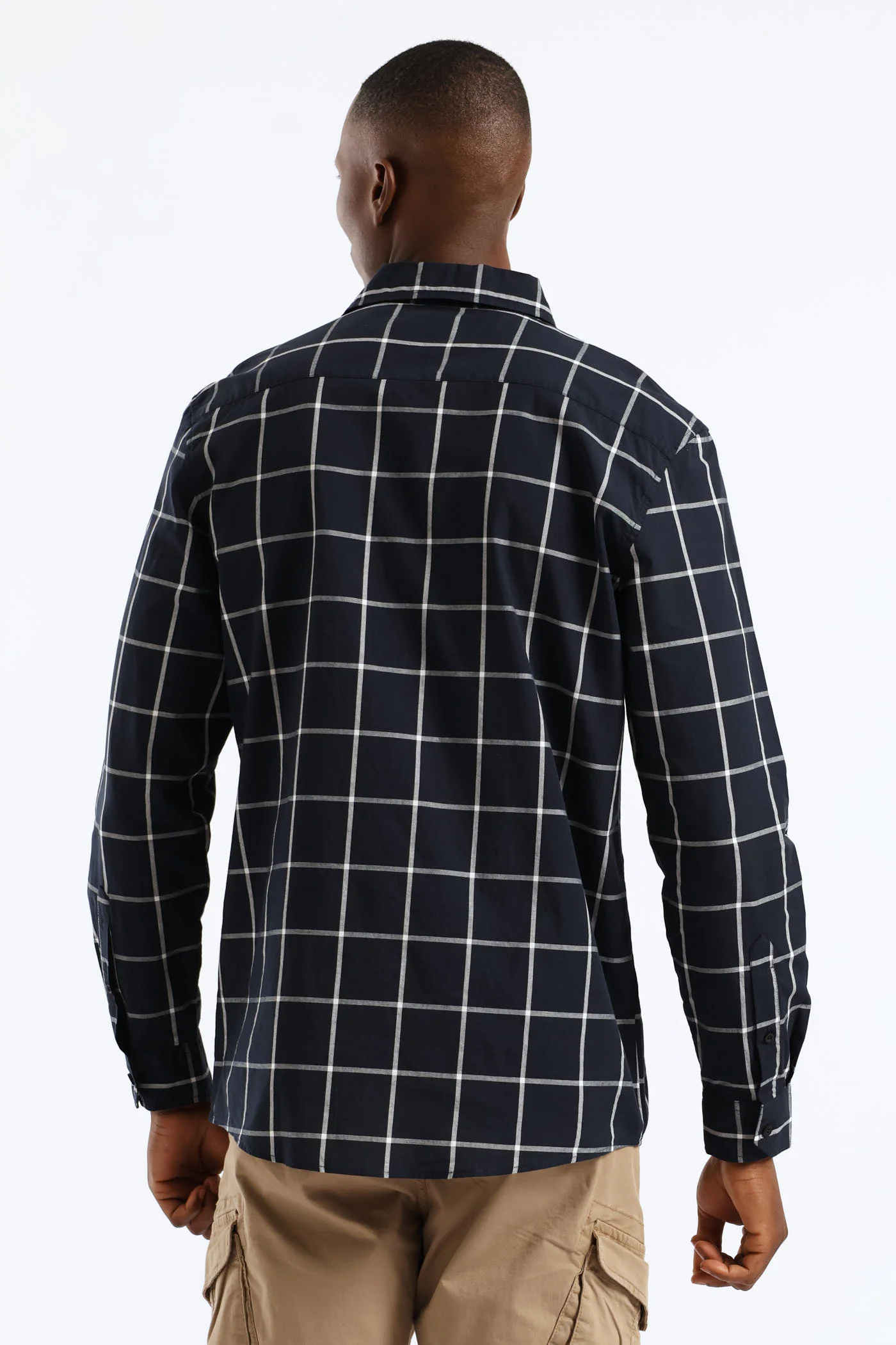 Long Sleeve Check Regular Shirt - Navy/White - Image 4