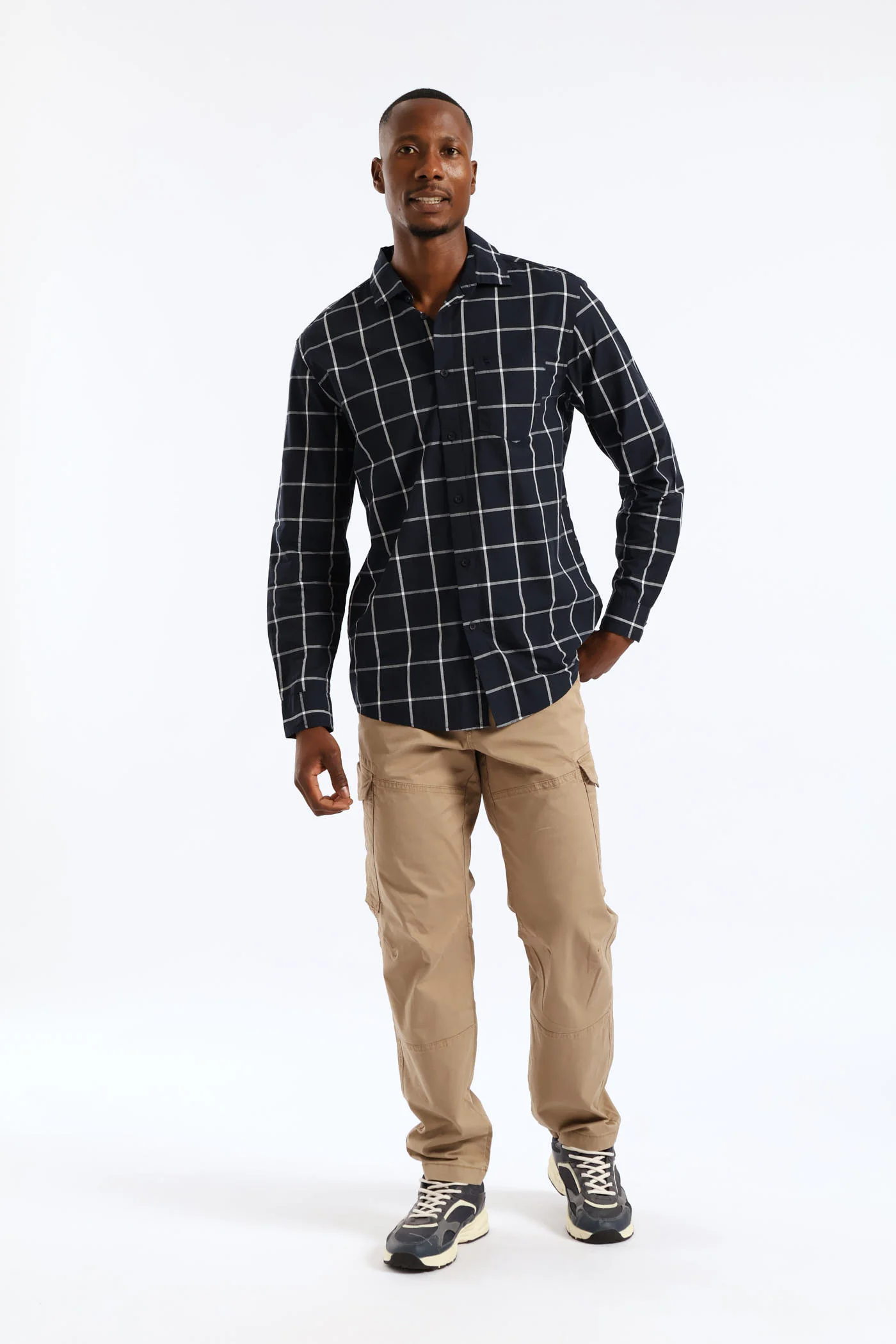 Long Sleeve Check Regular Shirt - Navy/White - Image 5