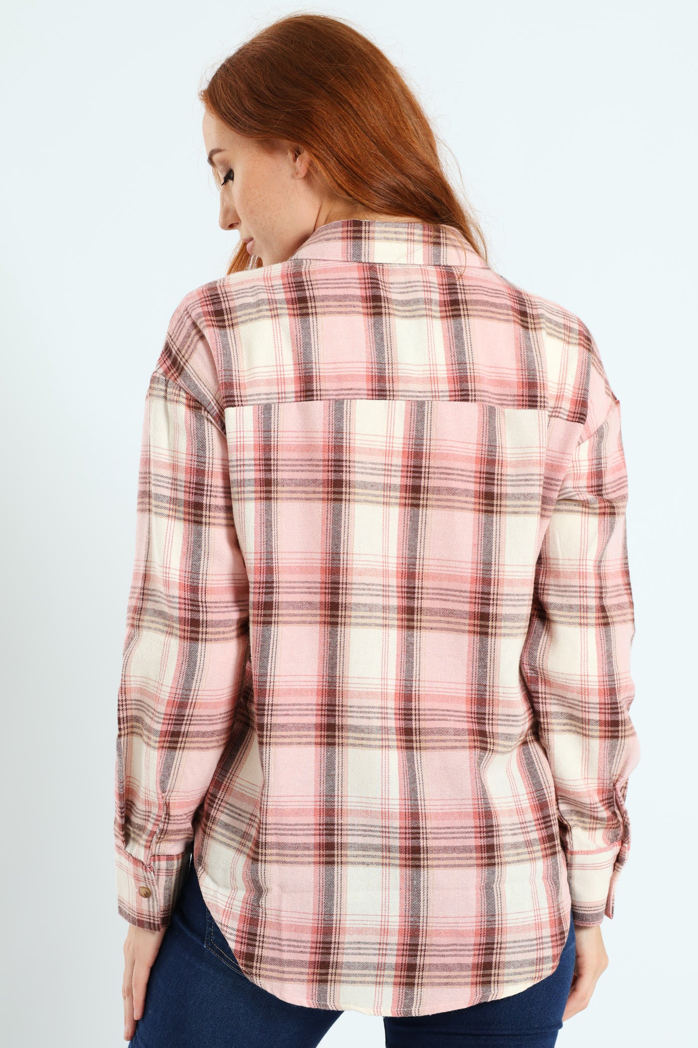 Long Sleeve Check Shacket - Blush - Image 6