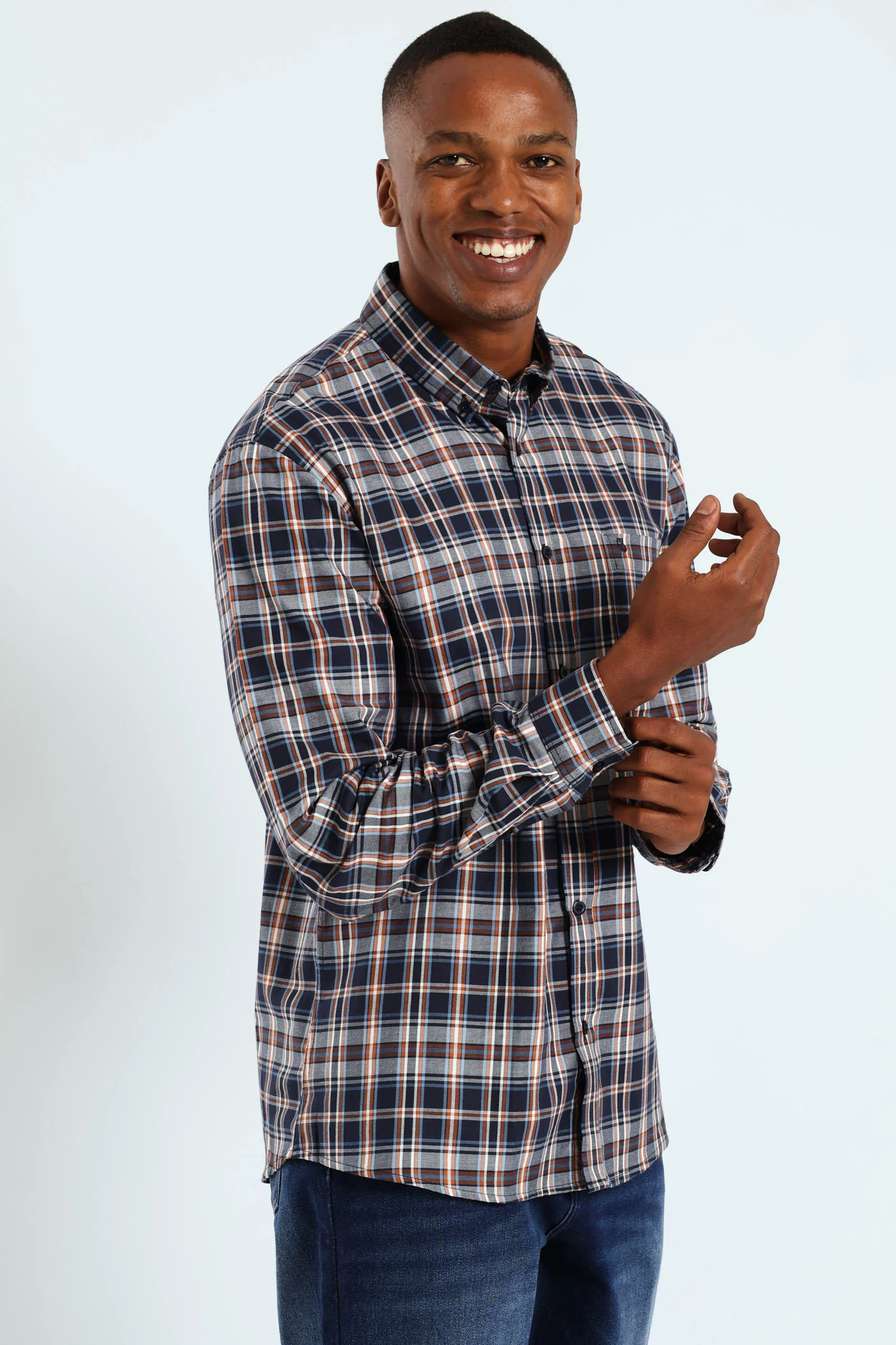 Long Sleeve Check Shirt - Navy - Image 3