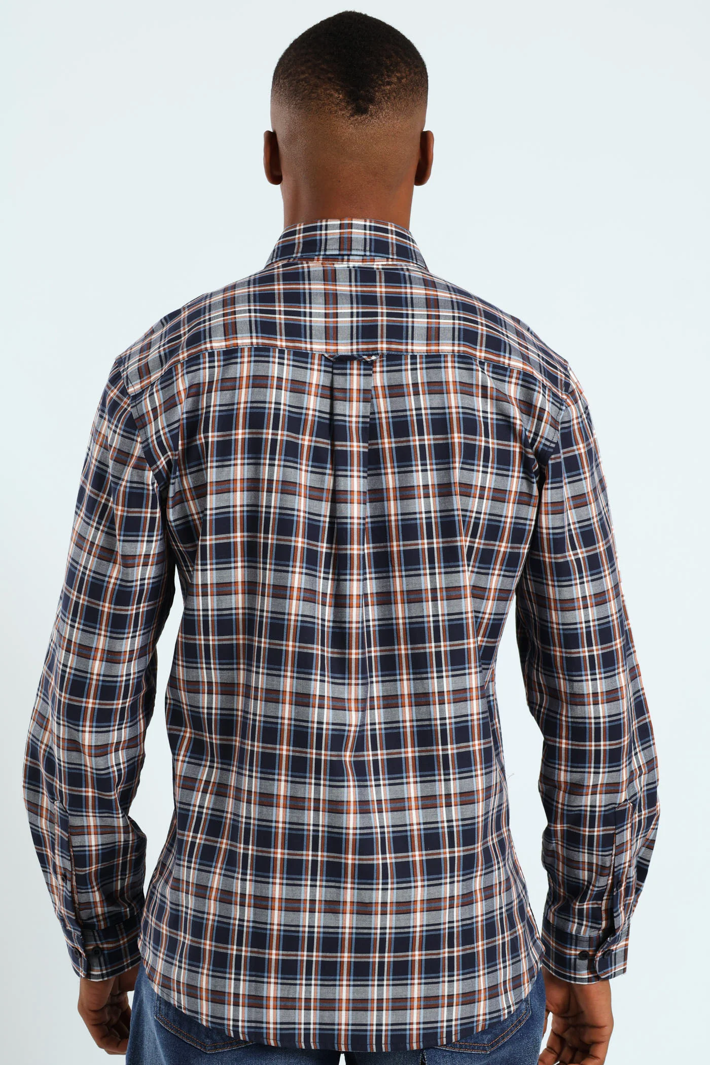 Long Sleeve Check Shirt - Navy - Image 4