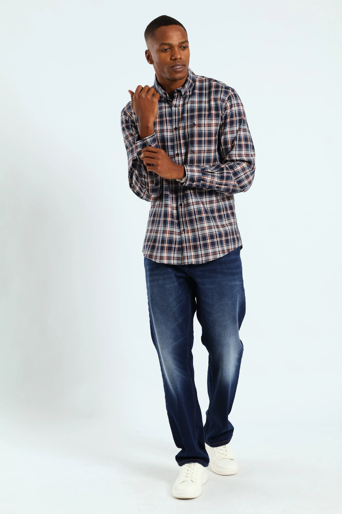 Long Sleeve Check Shirt - Navy - Image 5