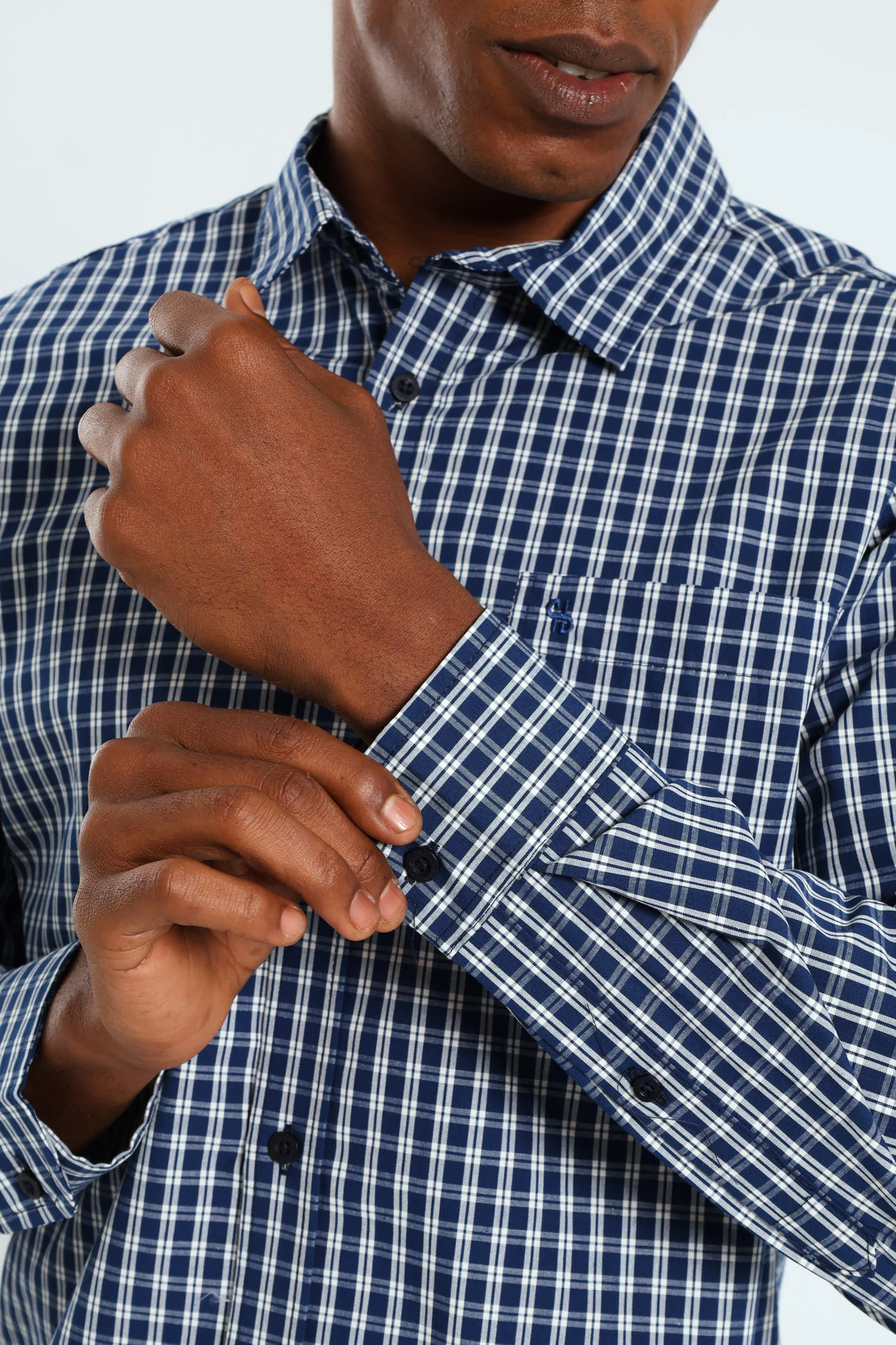 Long Sleeve Check Shirt - Navy/White - Image 2
