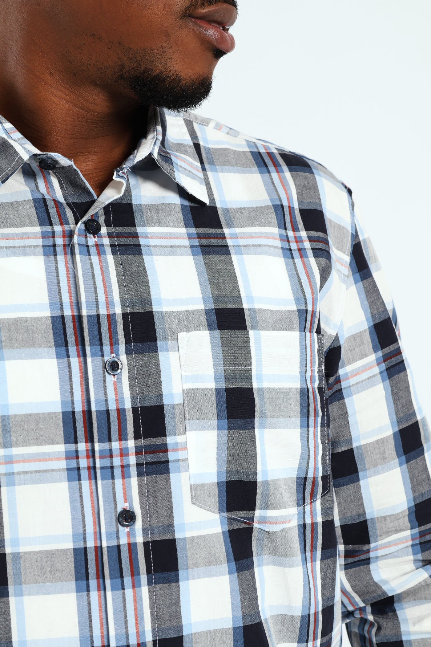 Long Sleeve Check Shirt - White/Navy/Ochre - Image 2