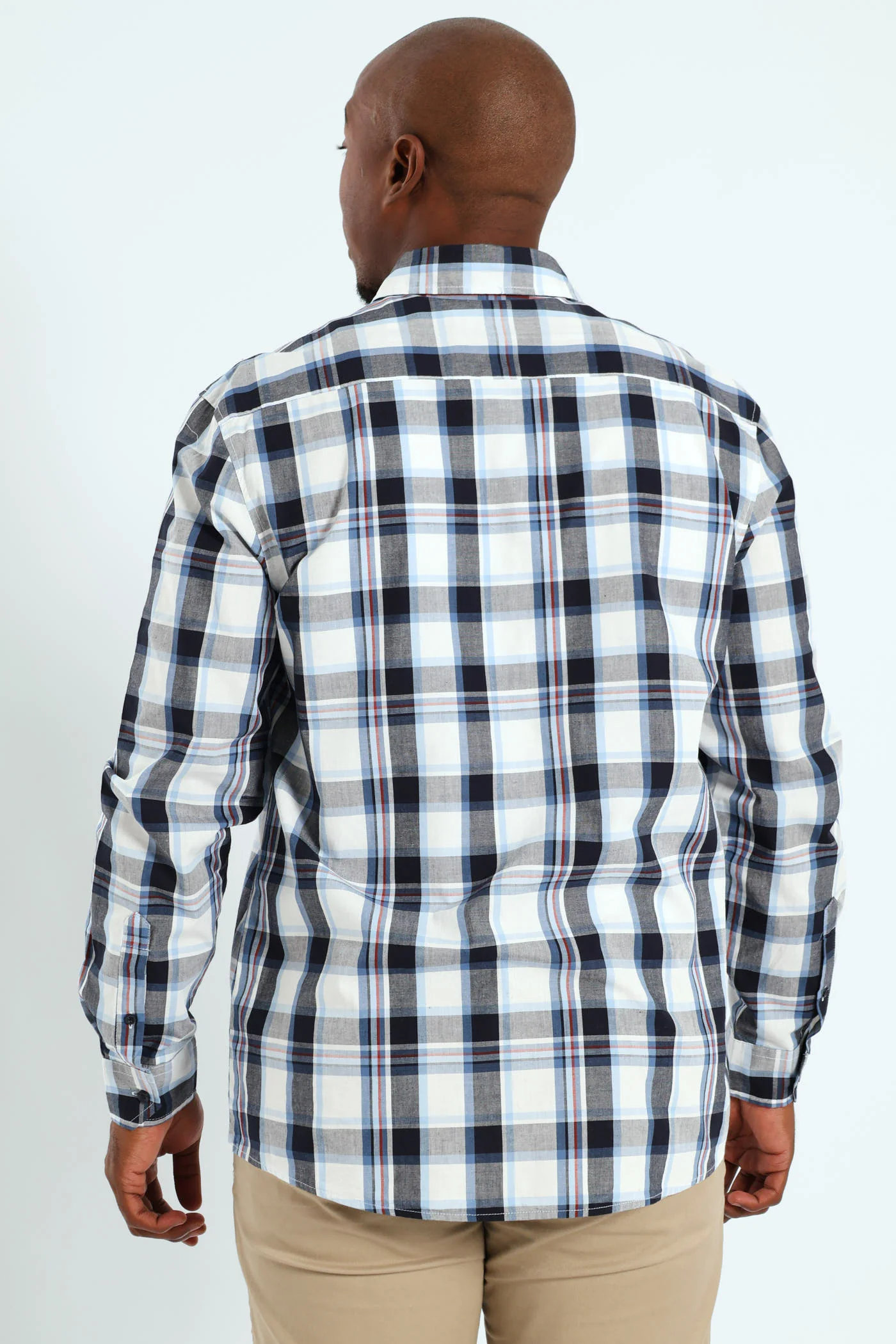 Long Sleeve Check Shirt - White/Navy/Ochre - Image 3