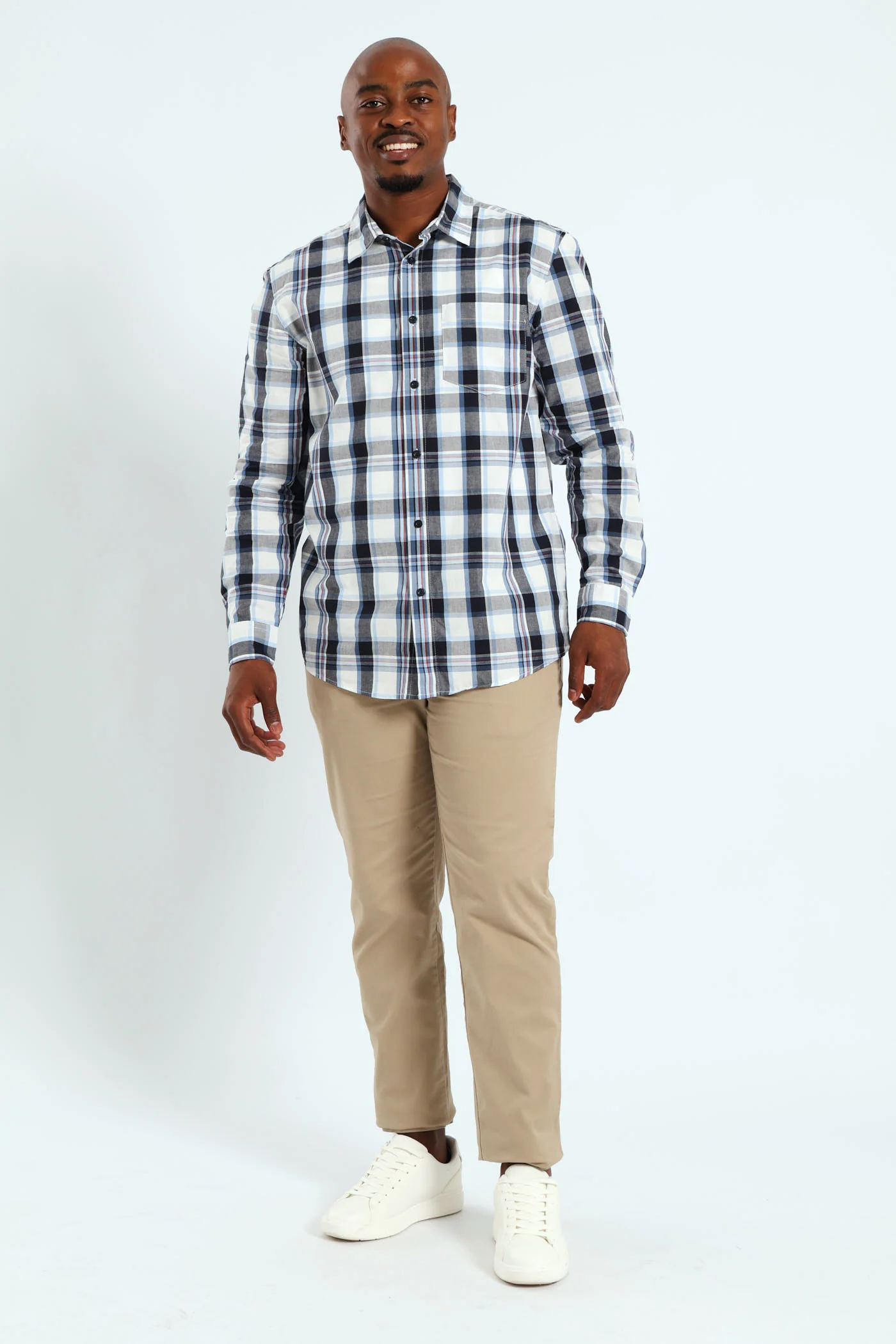 Long Sleeve Check Shirt - White/Navy/Ochre - Image 4
