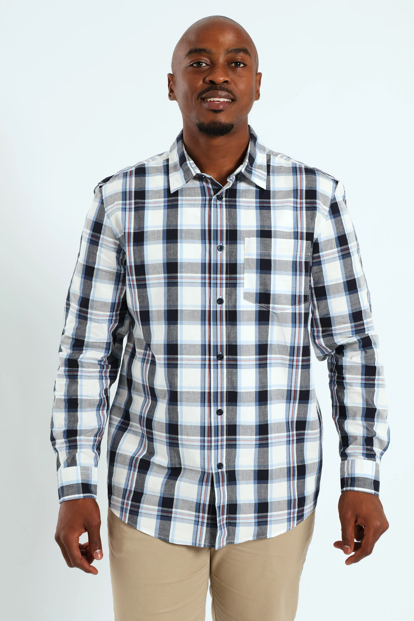 Long Sleeve Check Shirt - White/Navy/Ochre - Image 5