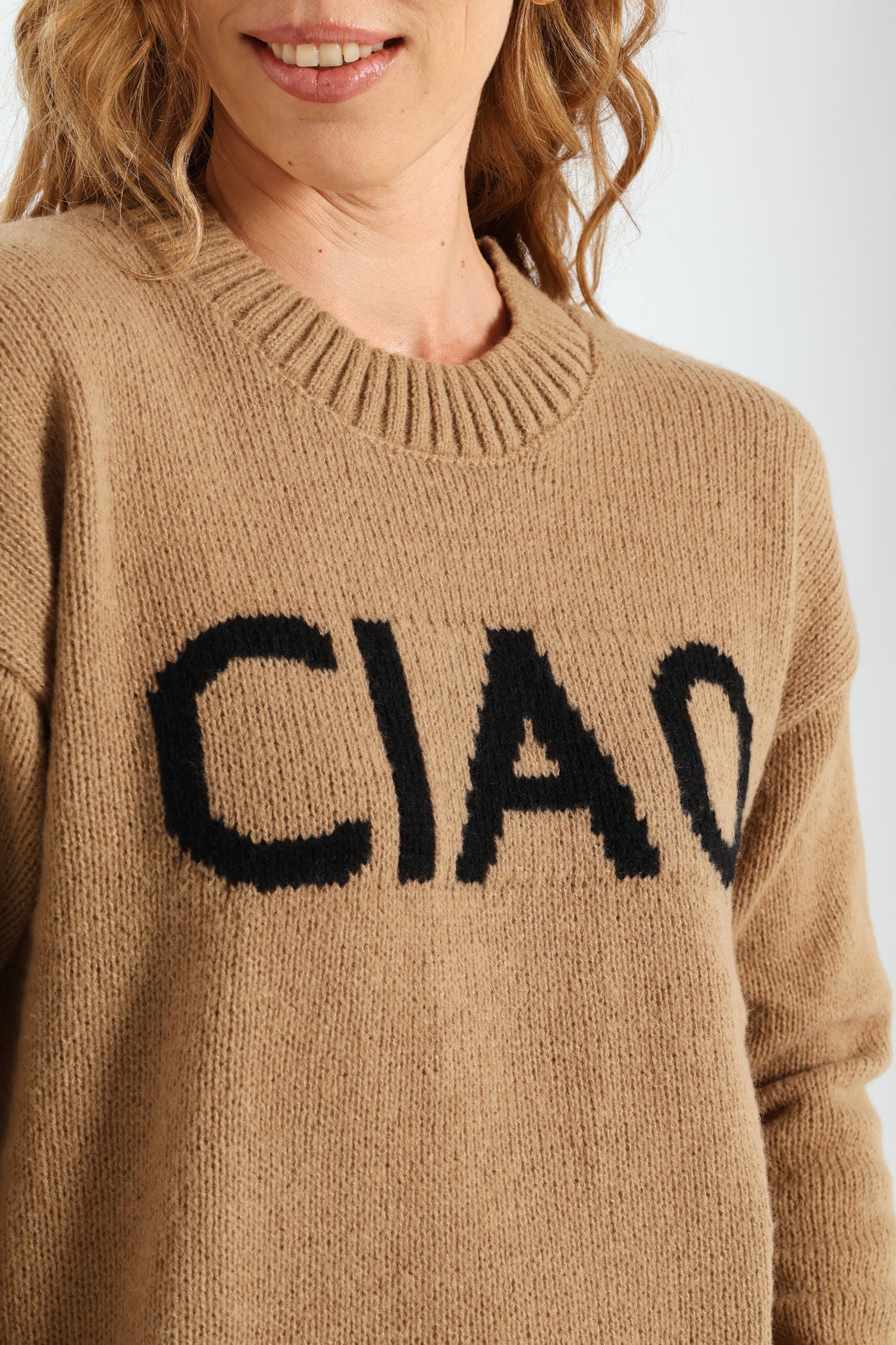 Long Sleeve Ciao Slogan Sweater - Stone - Image 2