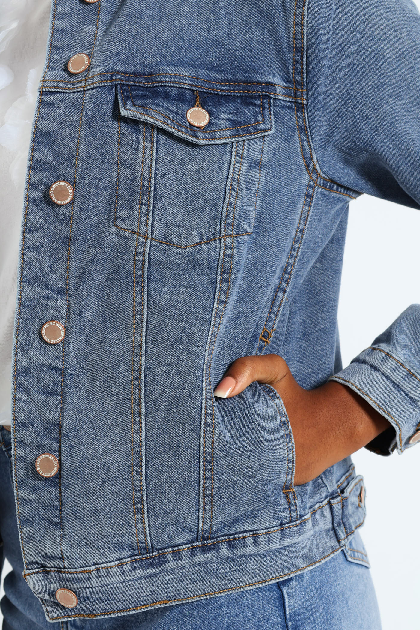 Long Sleeve Classic Denim Trucker Jacket - Light Wash - Image 4