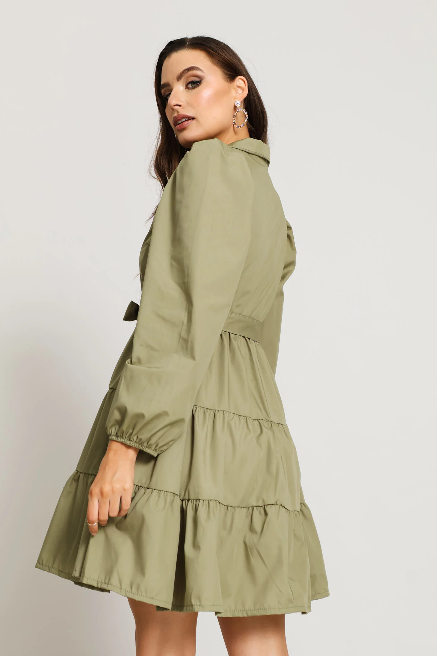Long Sleeve Collared Tiered Shirt Dress - Image 4