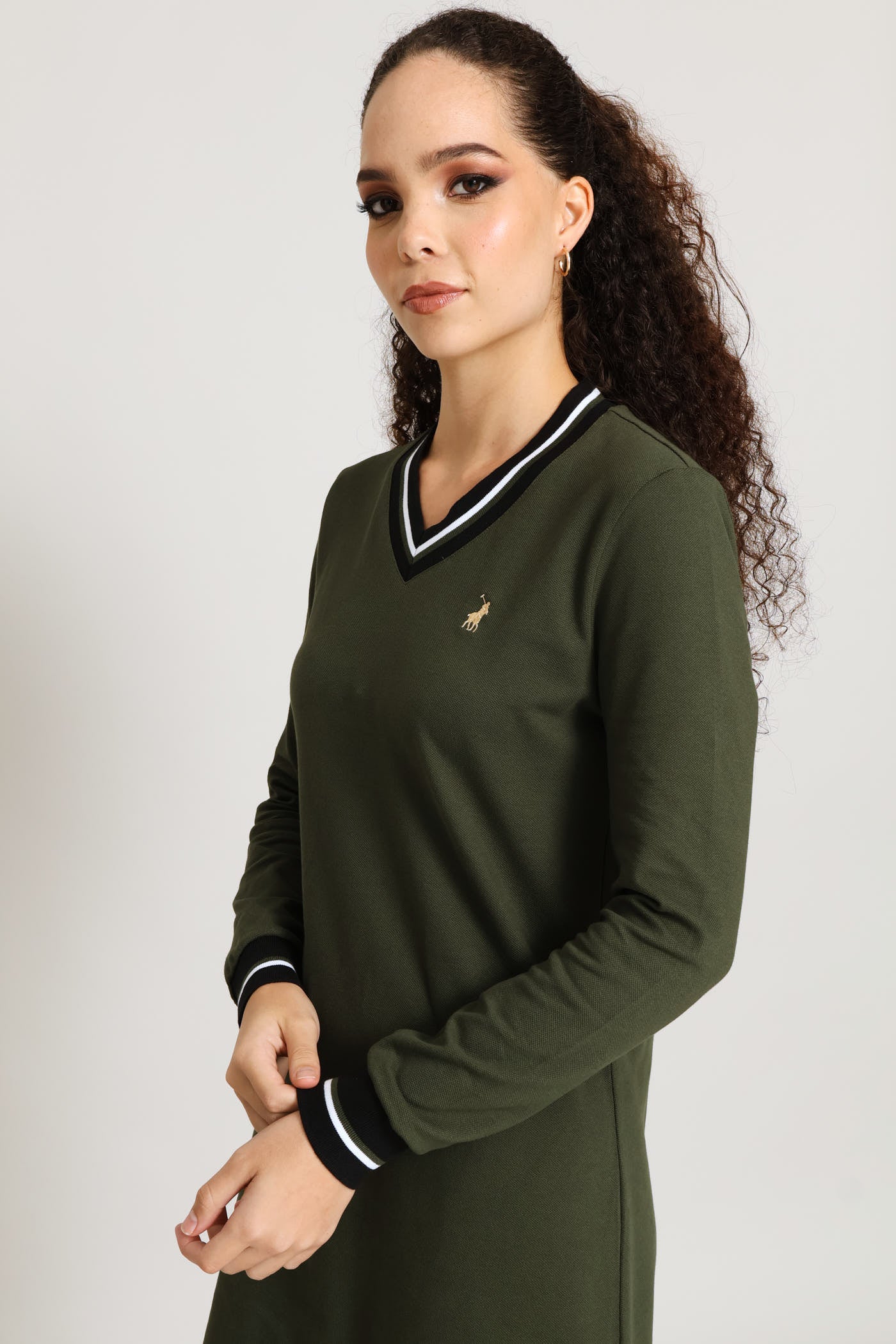 Long Sleeve Cory Pique Dress - Olive - Image 3