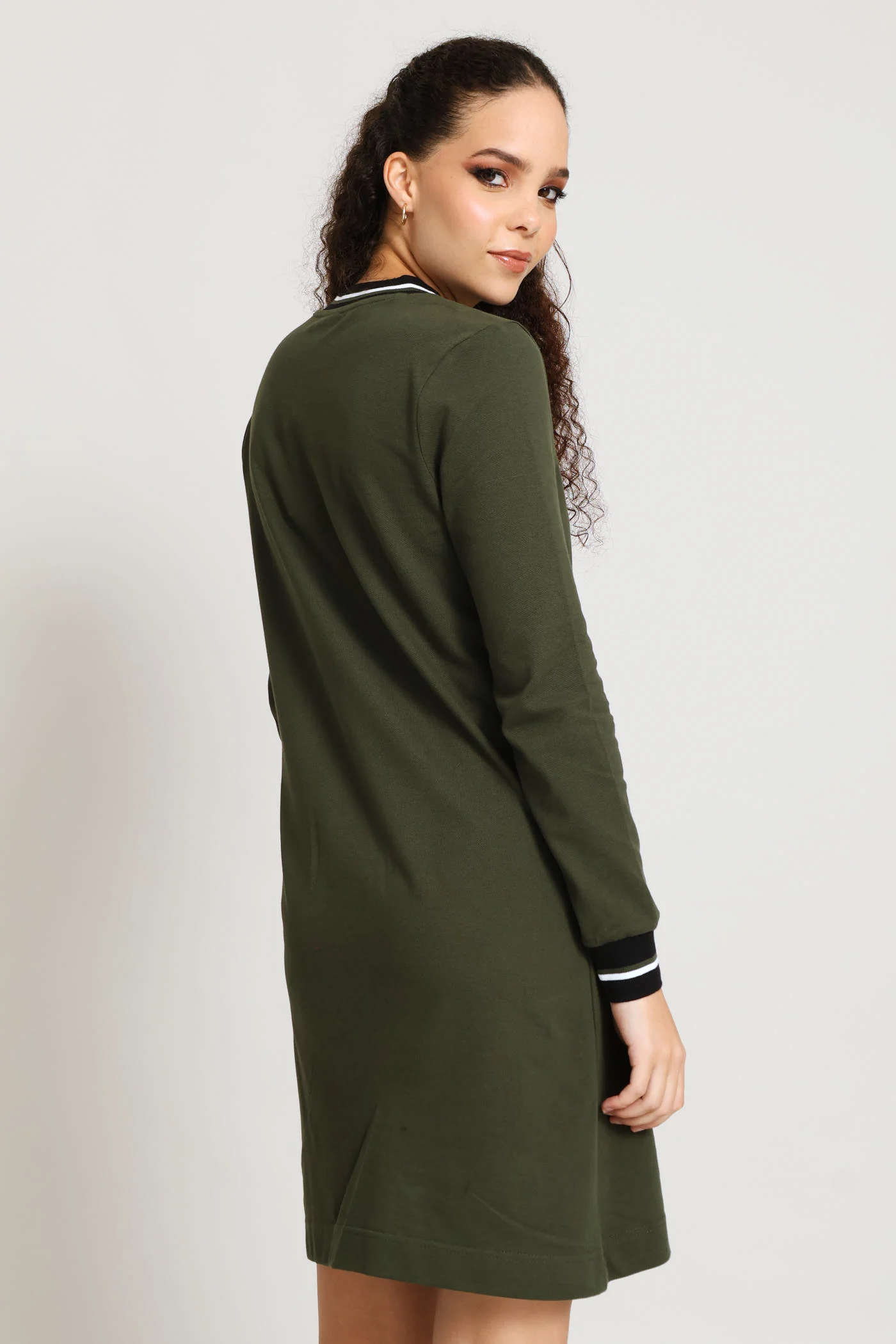 Long Sleeve Cory Pique Dress - Olive - Image 4