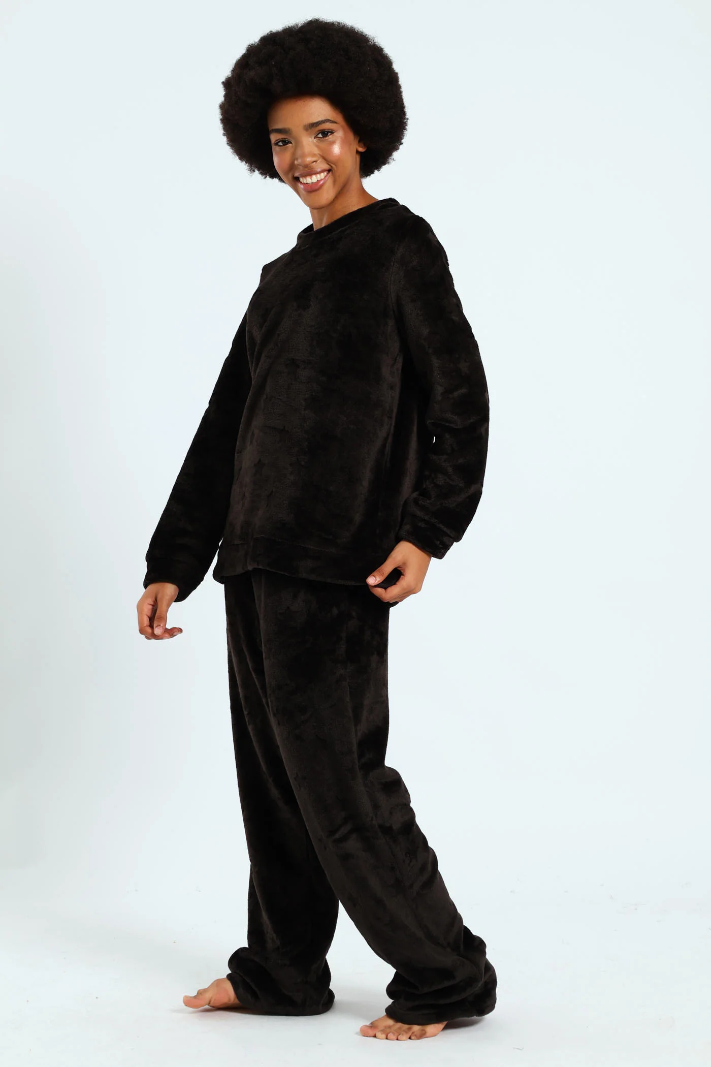 Long Sleeve Cosy Flare Leg Sleep Set - Black - Image 2