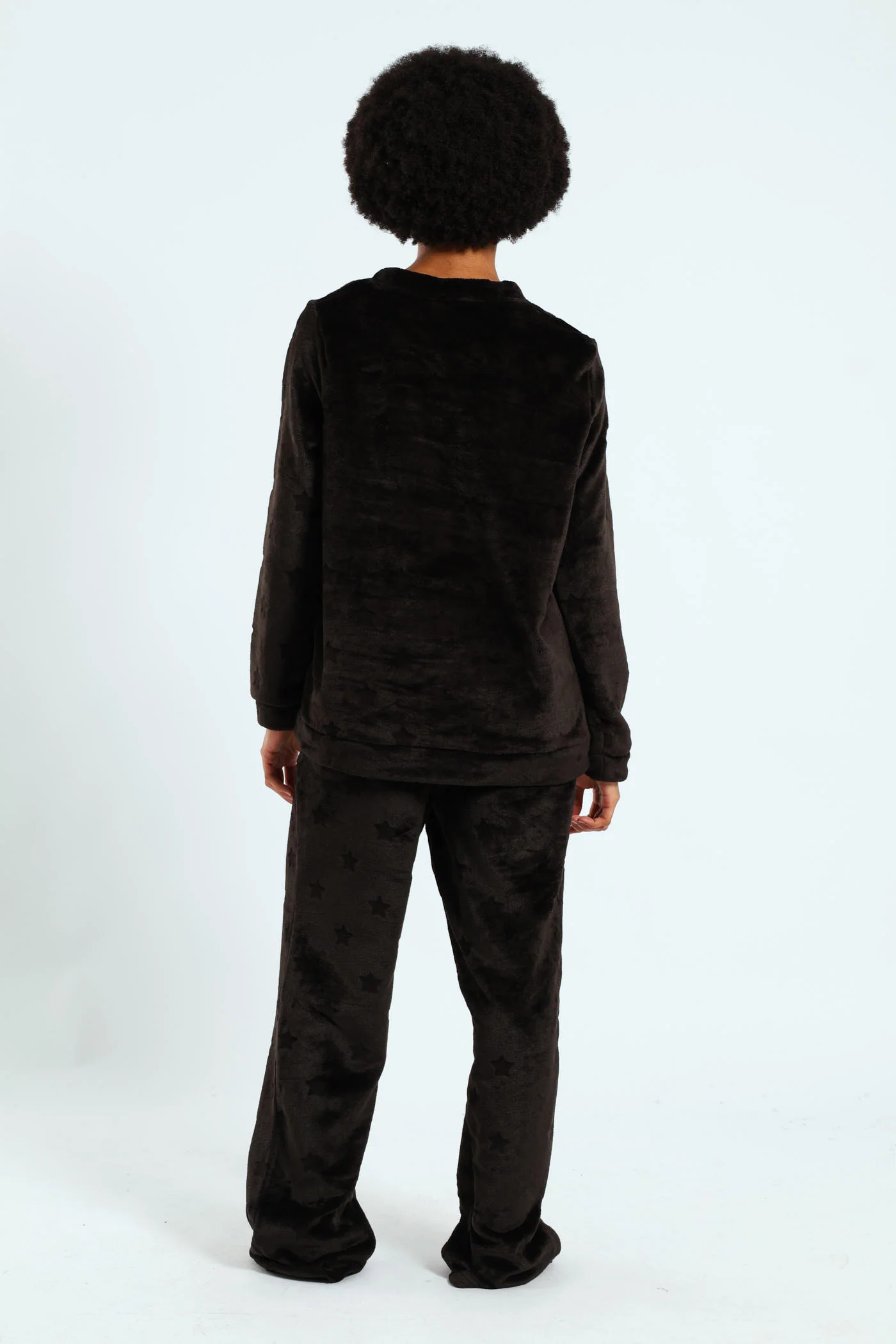 Long Sleeve Cosy Flare Leg Sleep Set - Black - Image 3