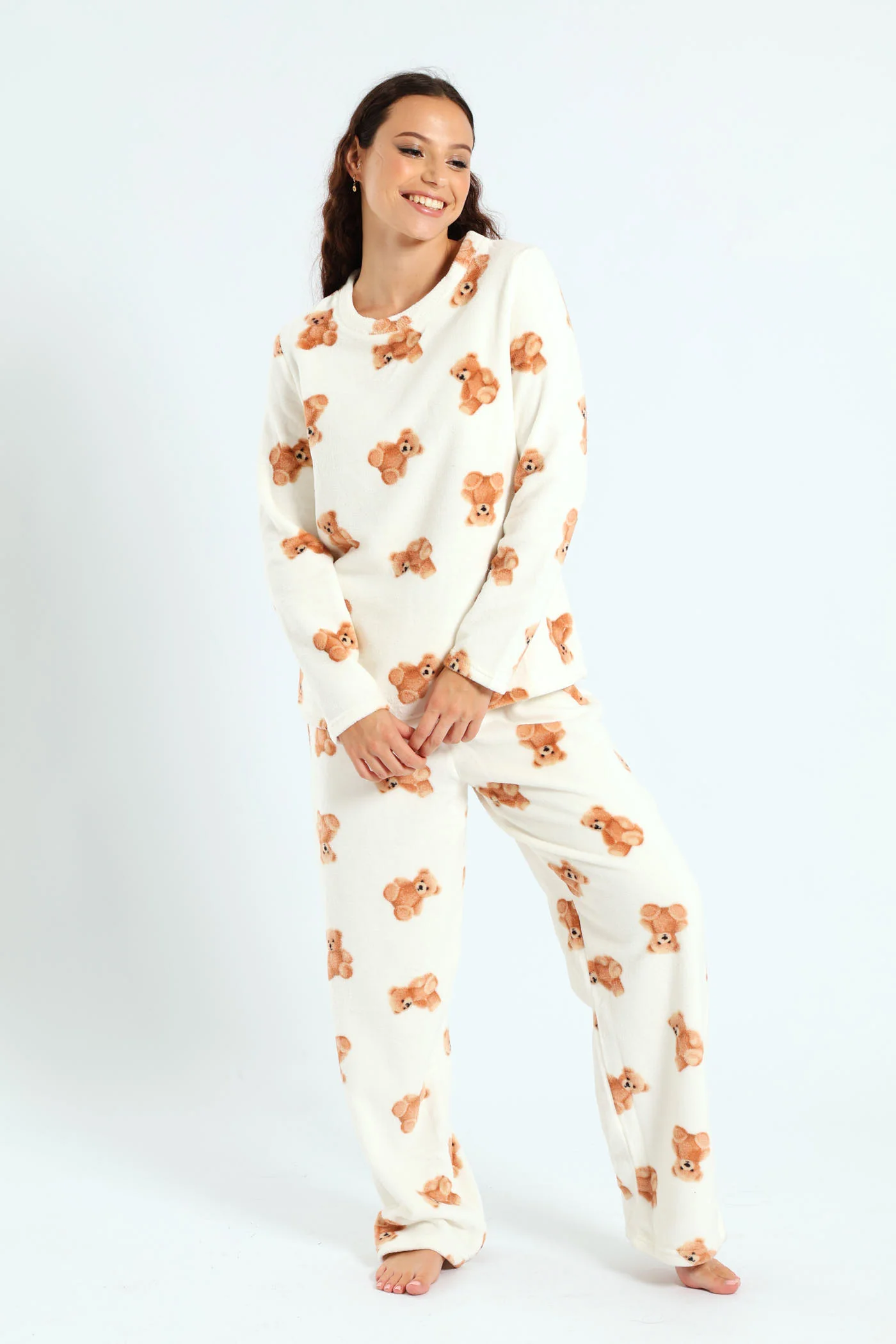 Long Sleeve Cosy Teddy Top & Pants Set - Cream - Image 3