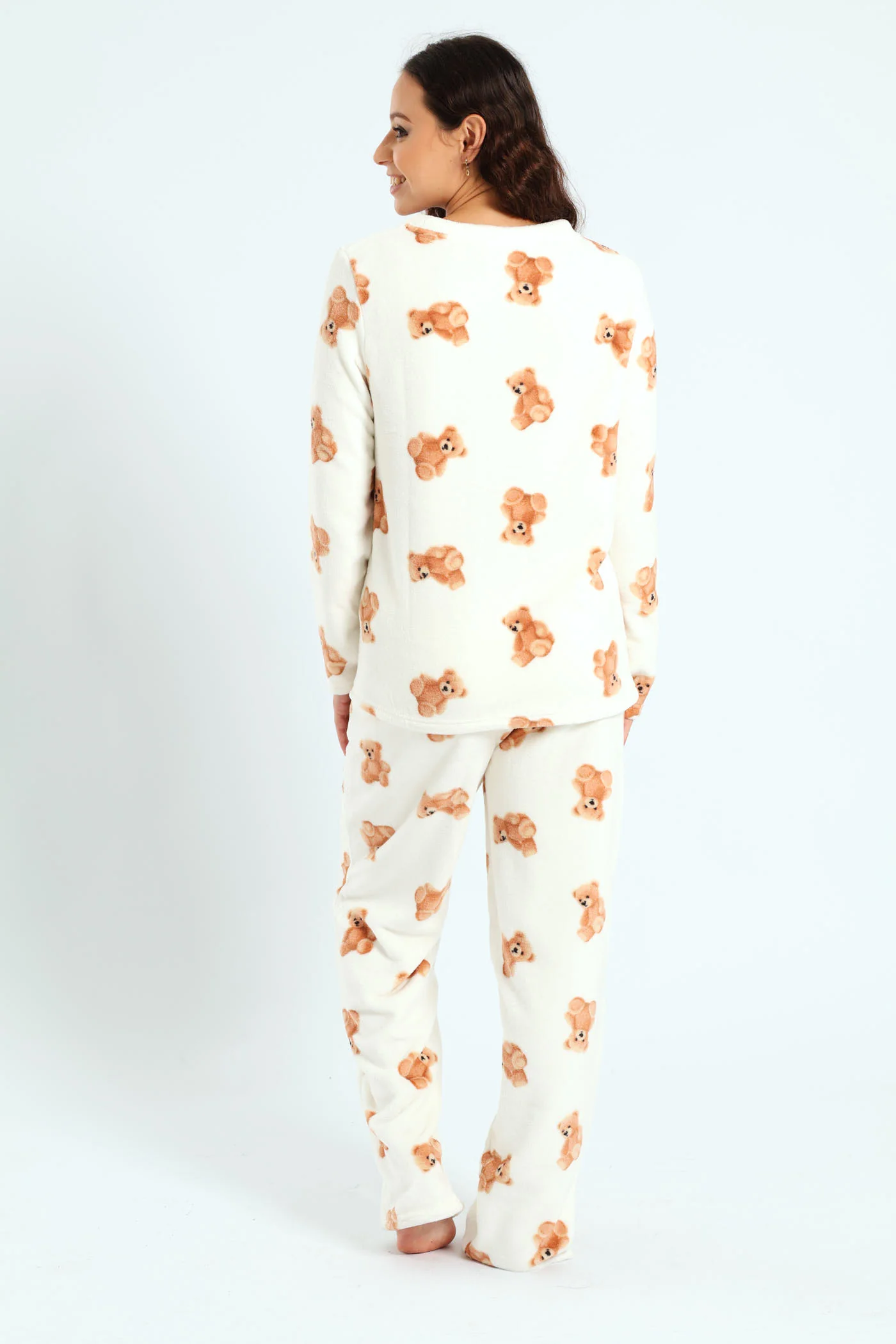 Long Sleeve Cosy Teddy Top & Pants Set - Cream - Image 4