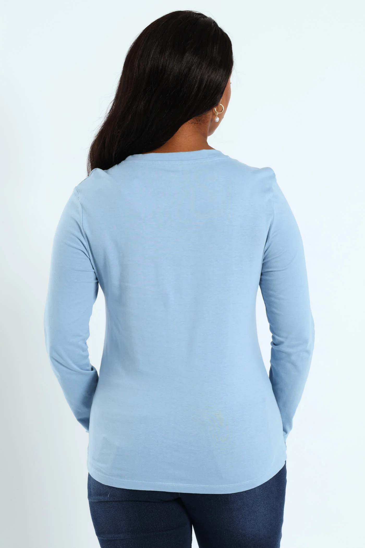 Long Sleeve Cotton Crew Top - Light Blue - Image 3