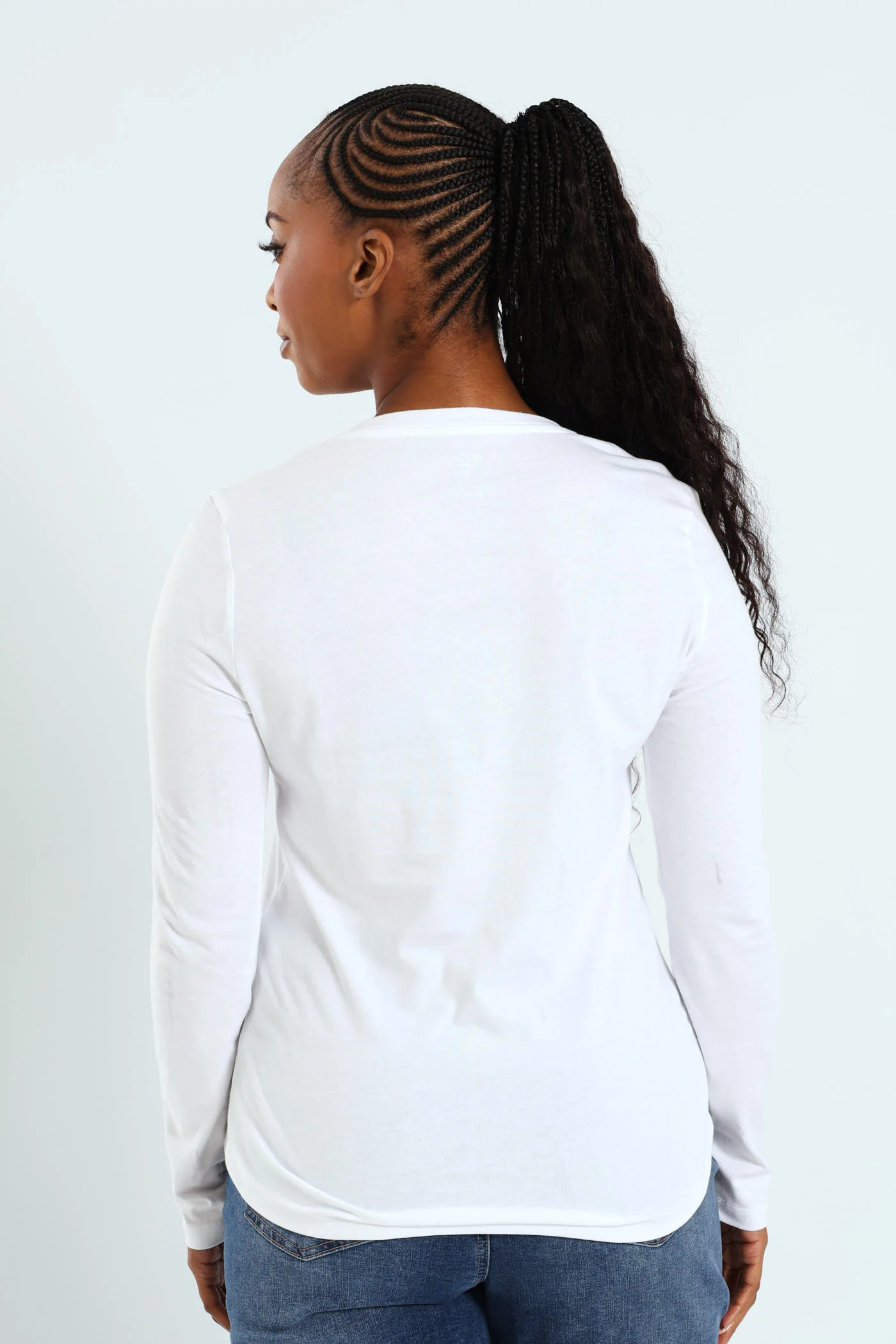 Long Sleeve Cotton Crew Top - White - Image 3