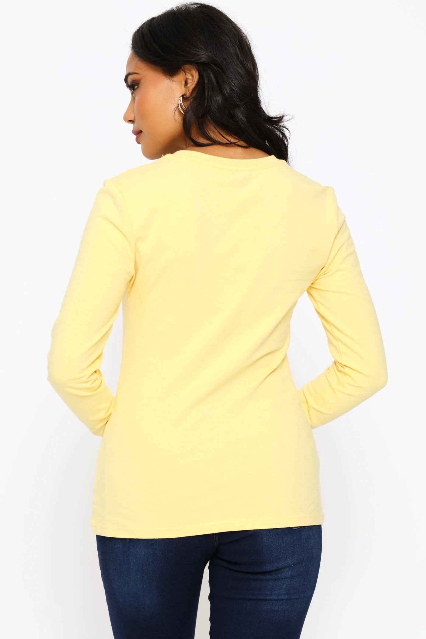 Long Sleeve Cotton Lycra Crew Tee - Light Yellow - Image 3