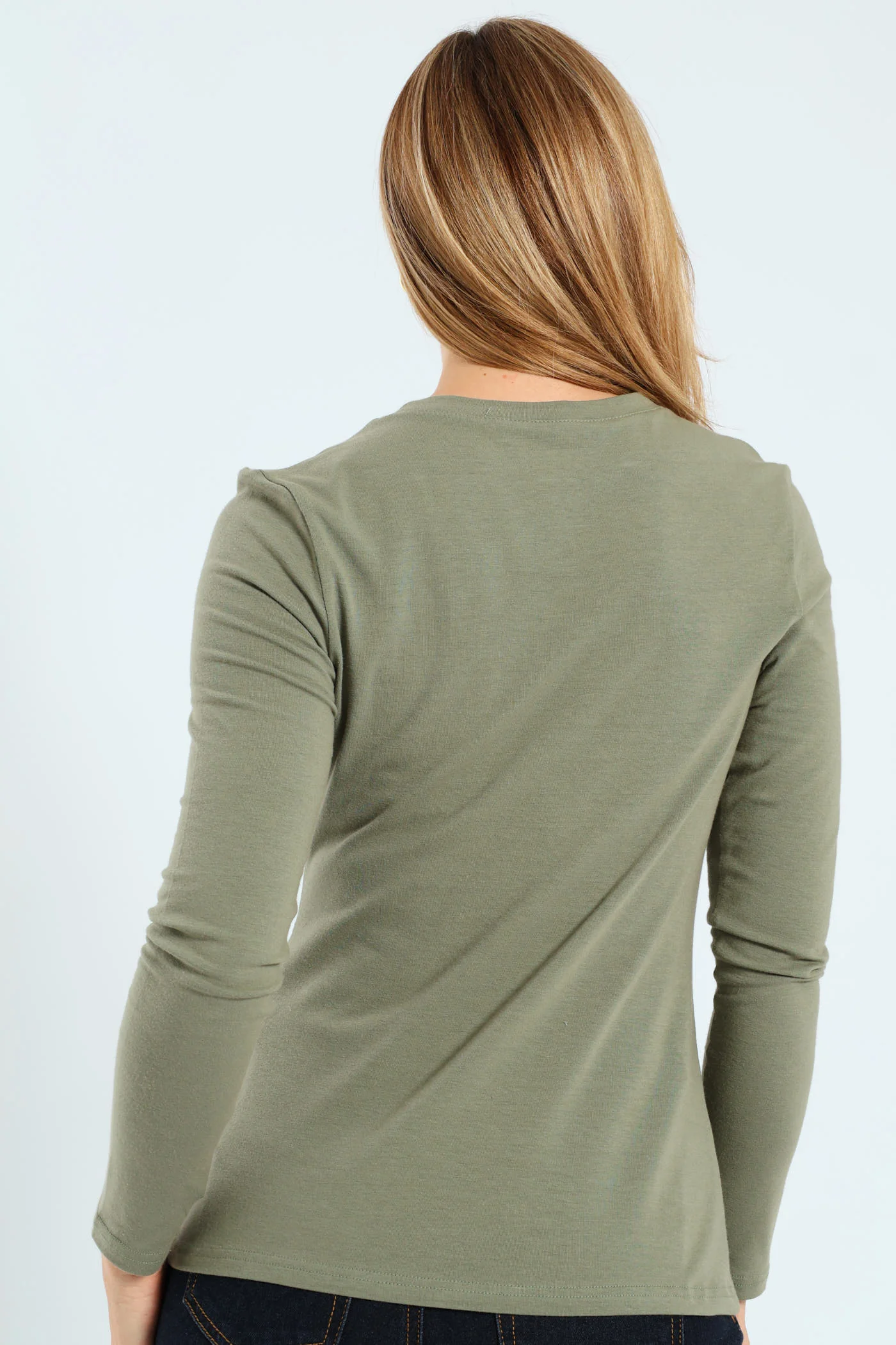 Long Sleeve Cotton Lycra Crew Top - Artichoke Green - Image 3