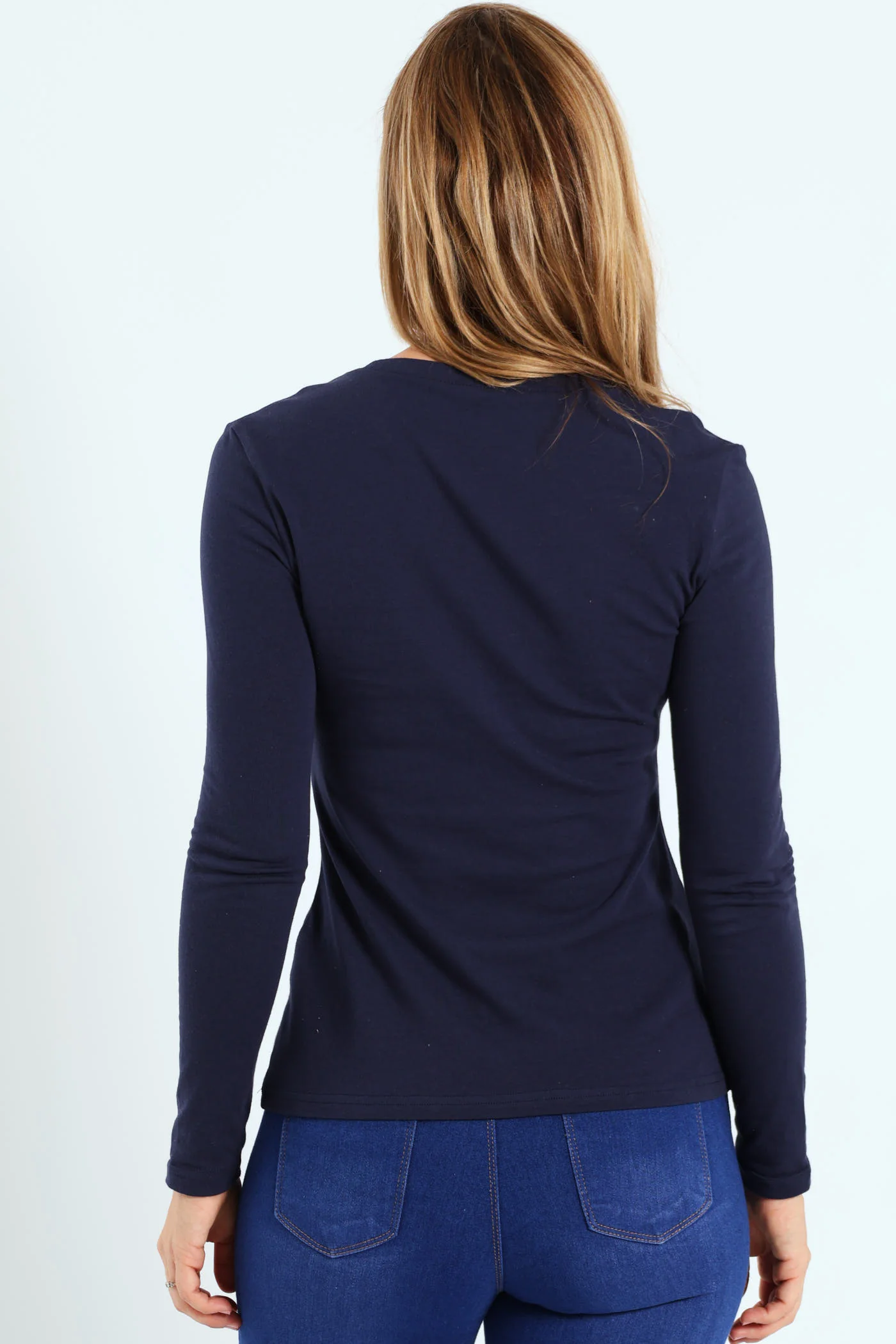 Long Sleeve Cotton Lycra Crew Top - Dark Ink - Image 2