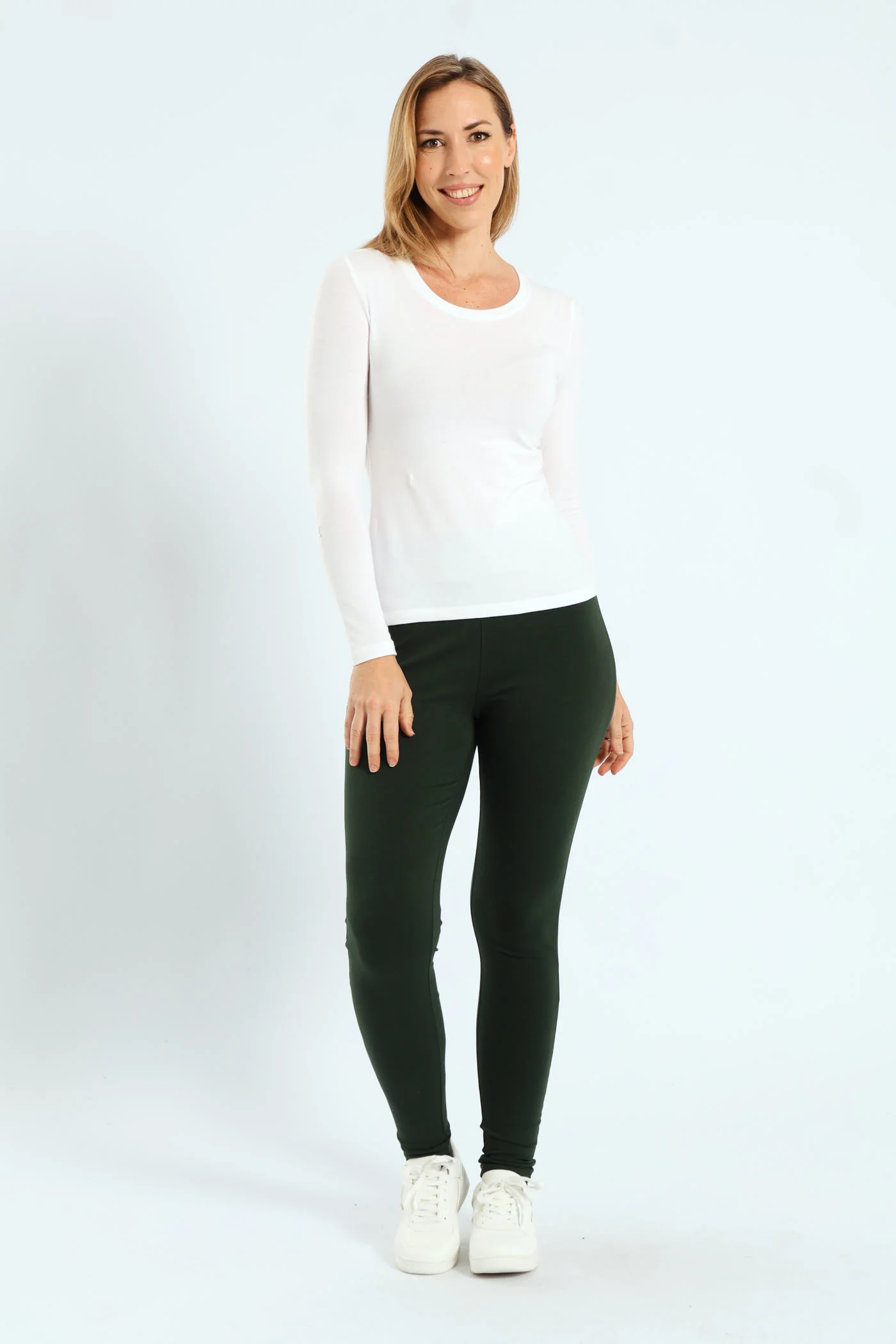 Long Sleeve Cotton Lycra Crew Top - White - Image 4