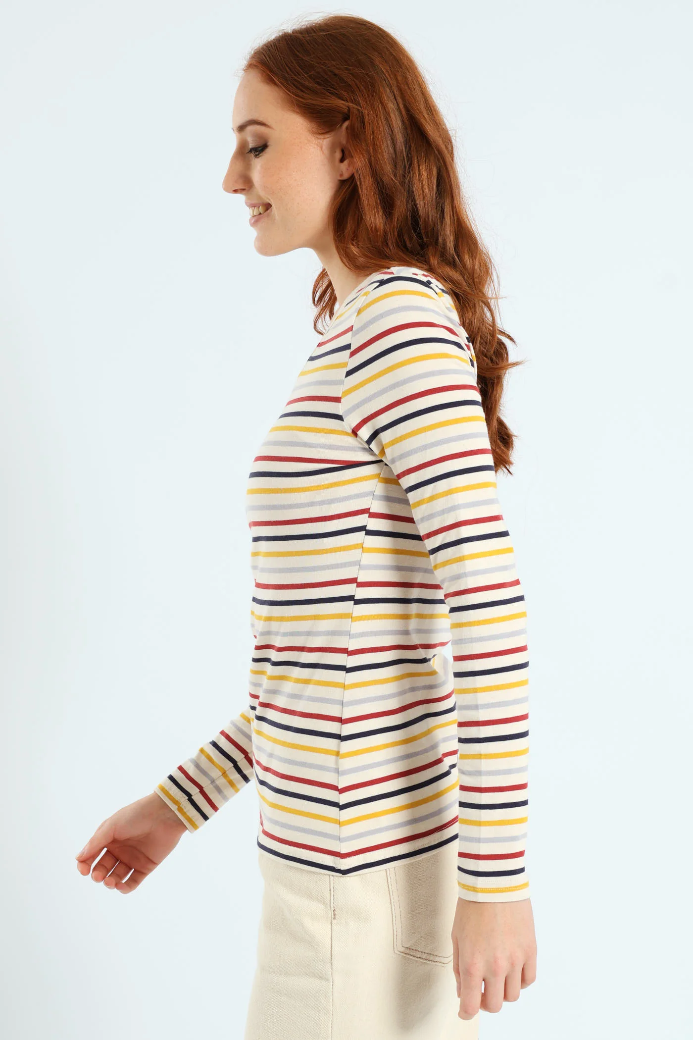 Long Sleeve Cotton Lycra Striped Crew Top - Image 2