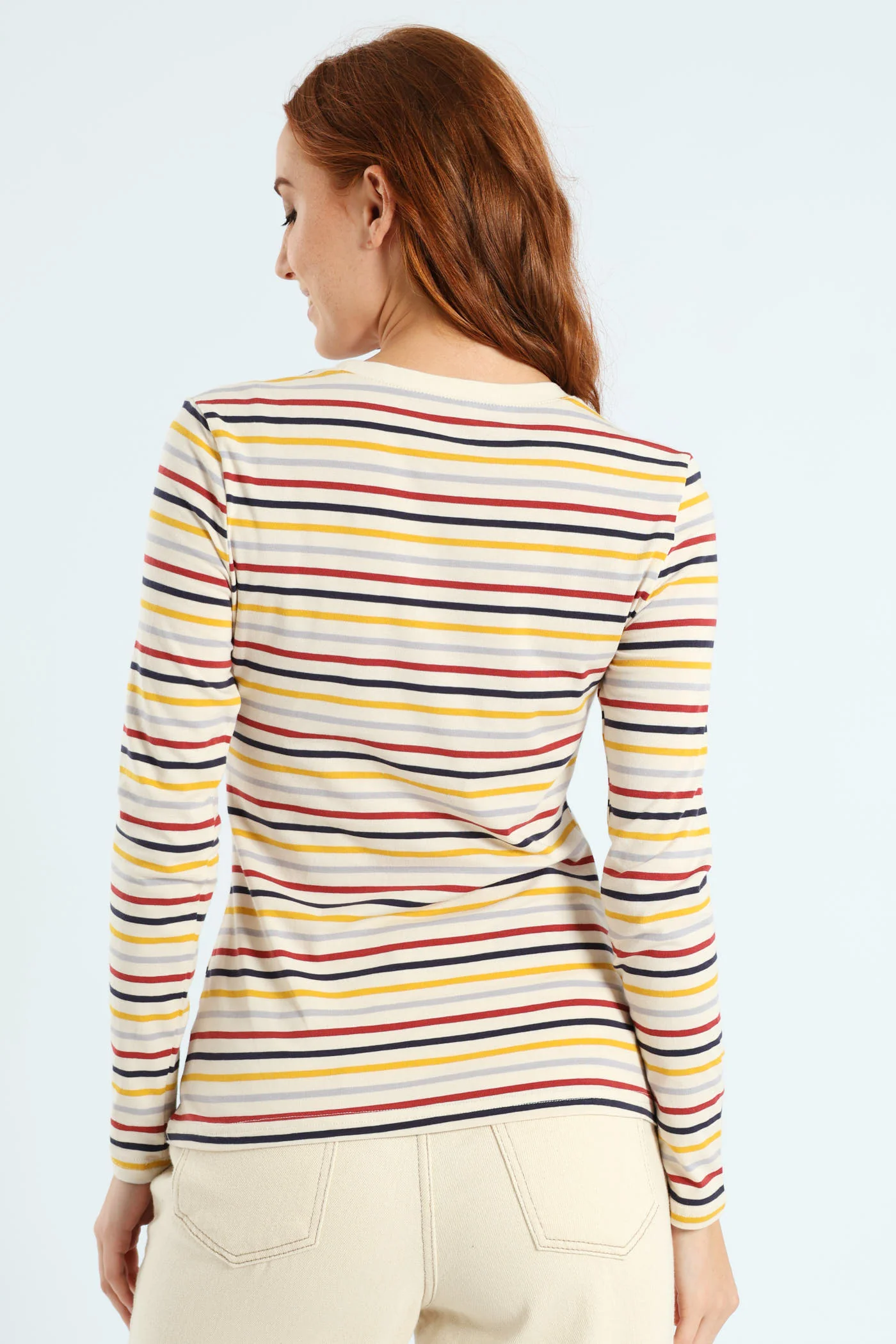 Long Sleeve Cotton Lycra Striped Crew Top - Image 3