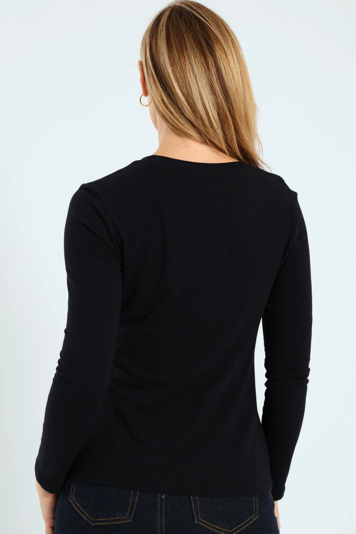 Long Sleeve Cotton Lycra Tee - Black - Image 3