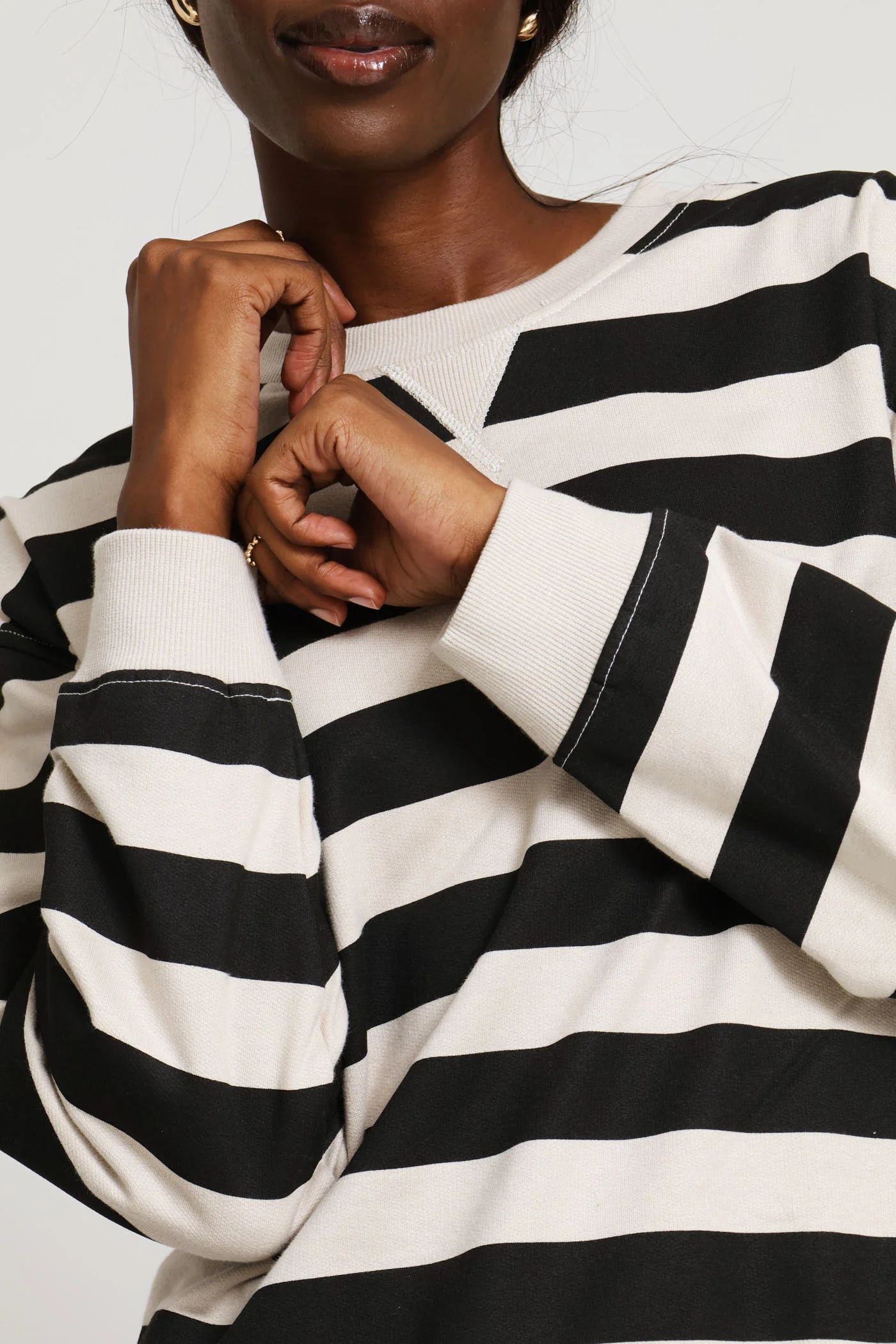 Long Sleeve Cotton Stripe Pullover - Black/Cement - Image 2