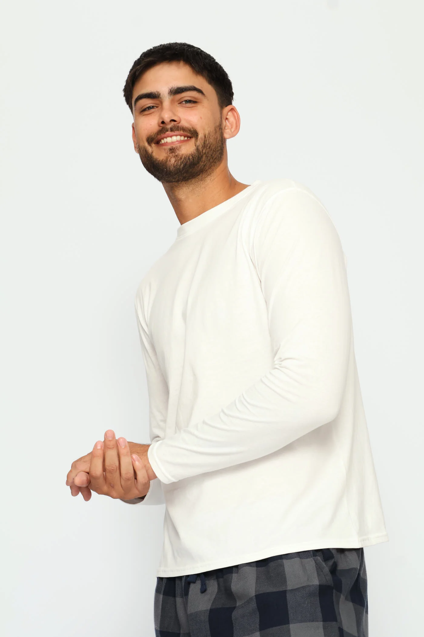 Long Sleeve Cotton Thermal Crew Neck T-Shirt - White - Image 2