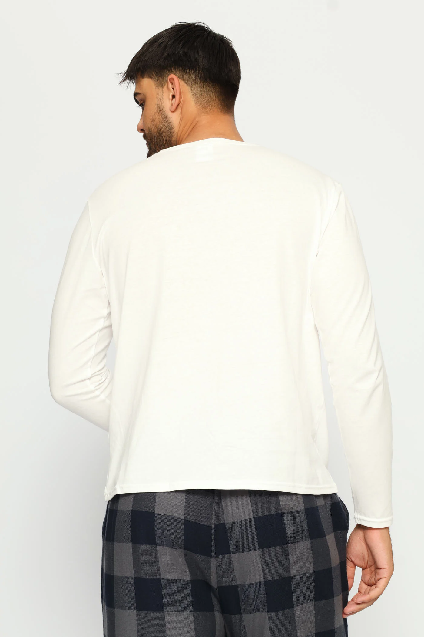Long Sleeve Cotton Thermal Crew Neck T-Shirt - White - Image 3