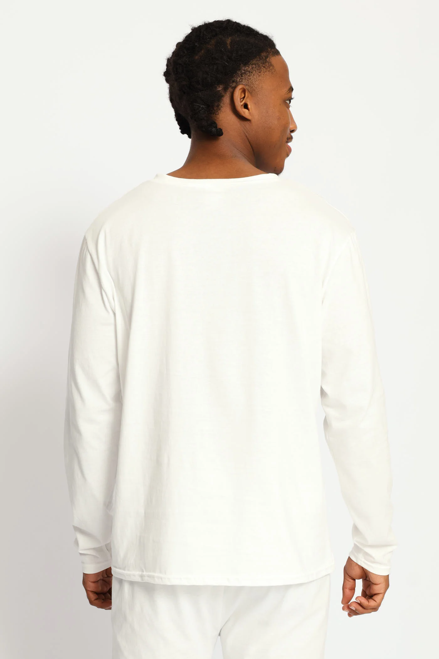 Long Sleeve Cotton Thermal V-Neck T-Shirt - White - Image 4