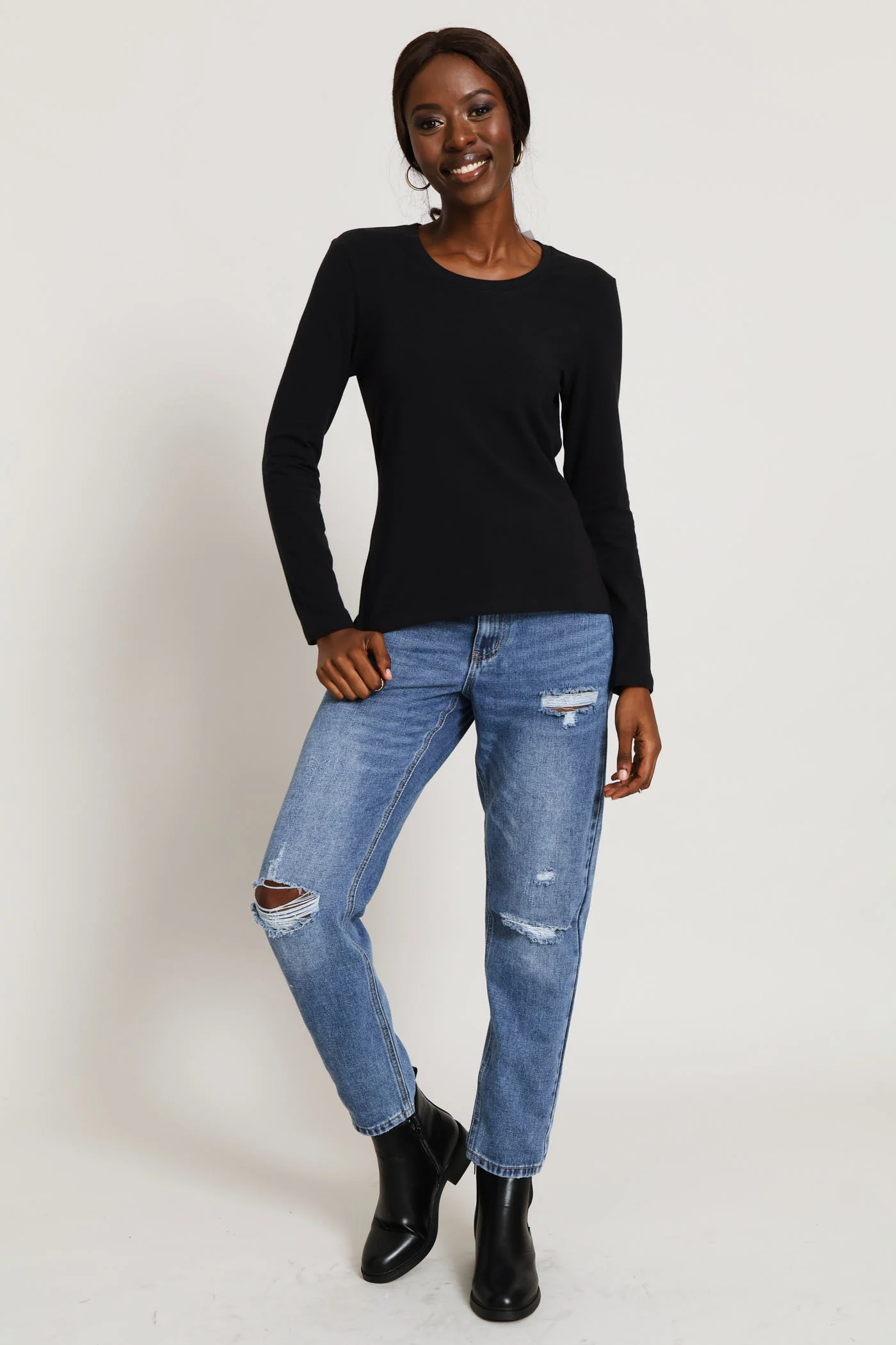 Long Sleeve Crew Tee - Black - Image 5