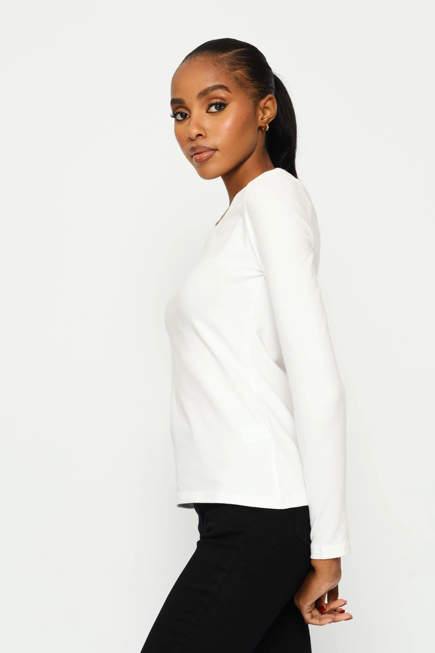 Long Sleeve Crew Tee - White - Image 2