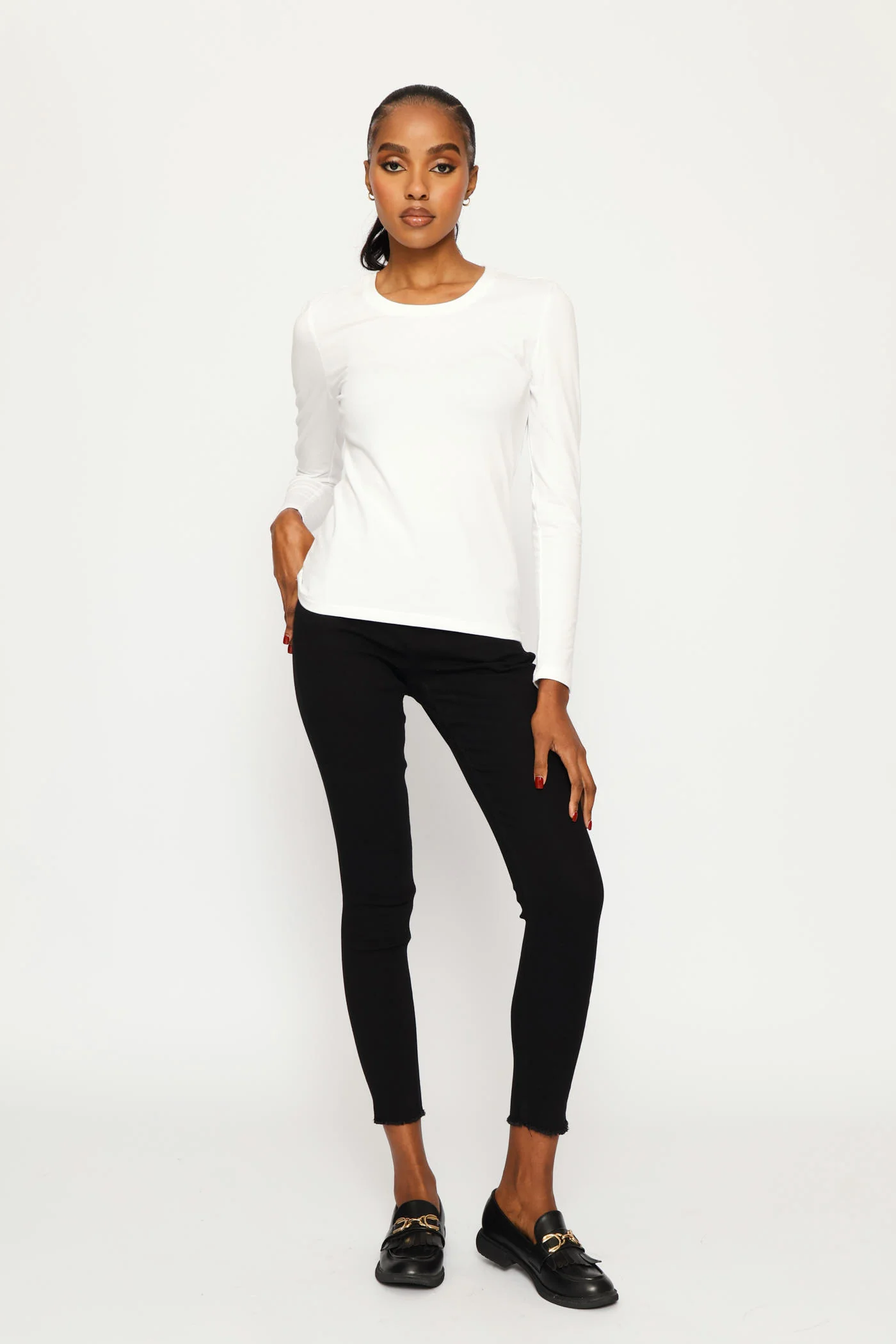 Long Sleeve Crew Tee - White - Image 4