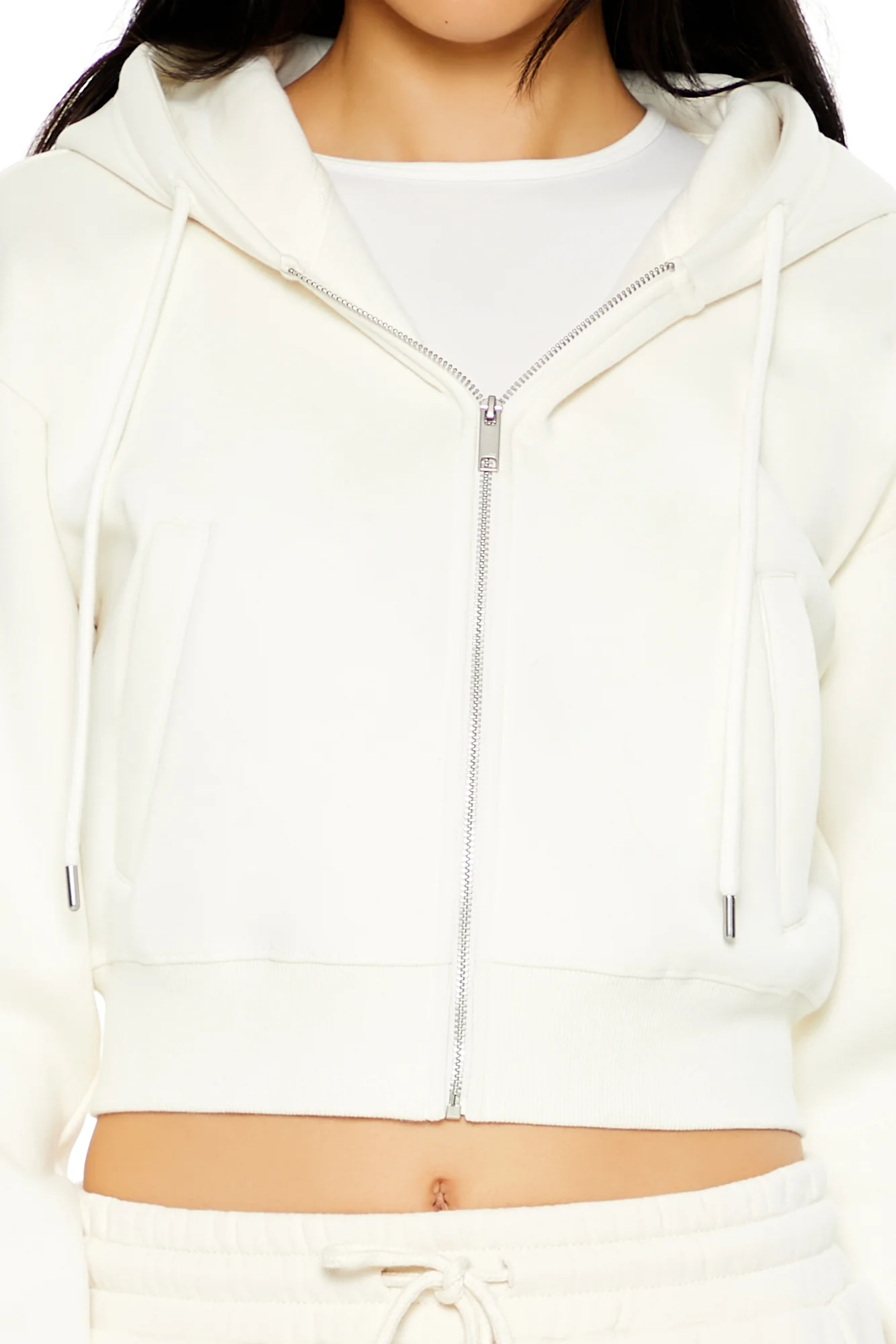 Long Sleeve Cropped Athletic Jacket - Cream - Image 2
