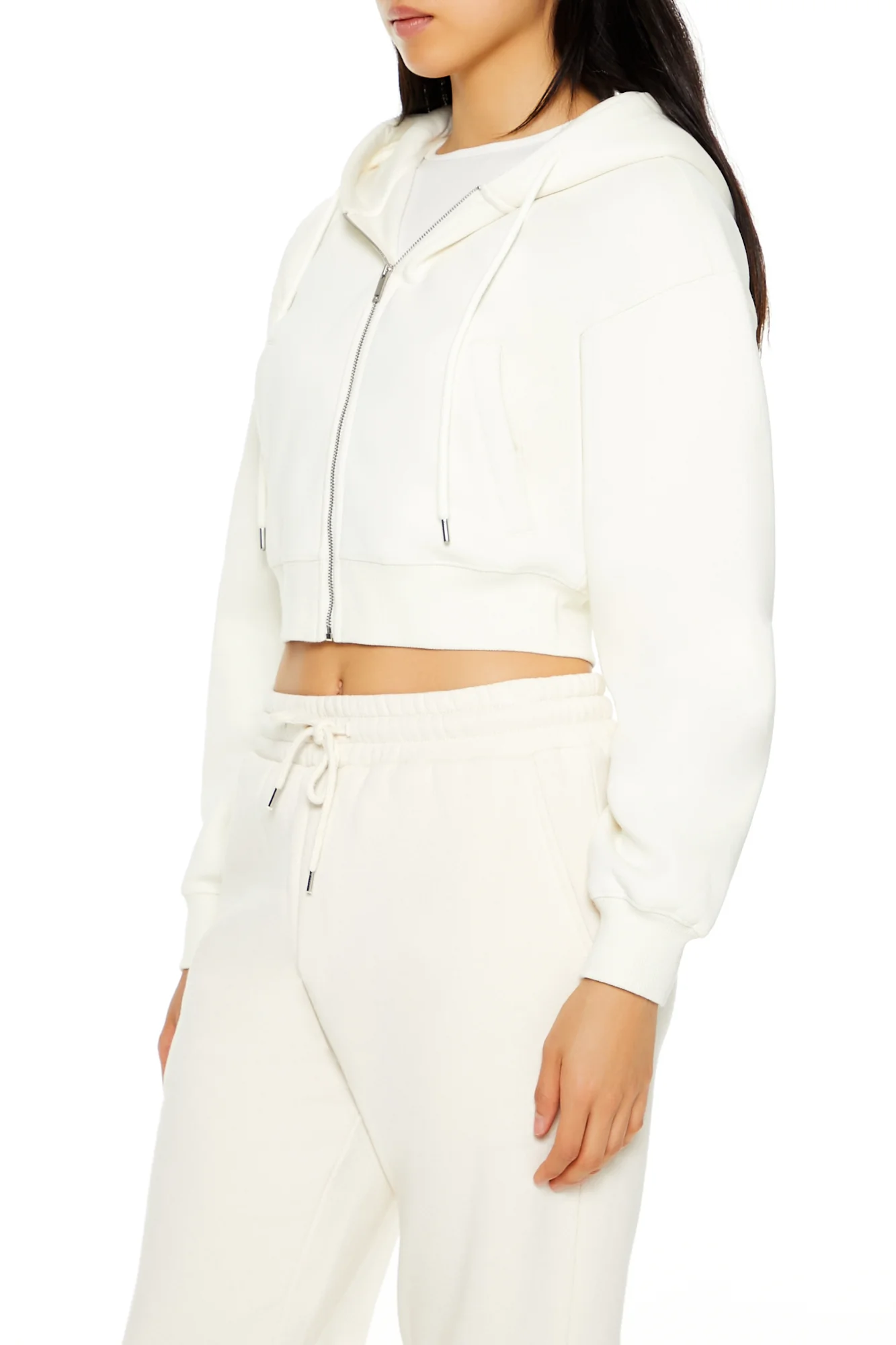 Long Sleeve Cropped Athletic Jacket - Cream - Image 3