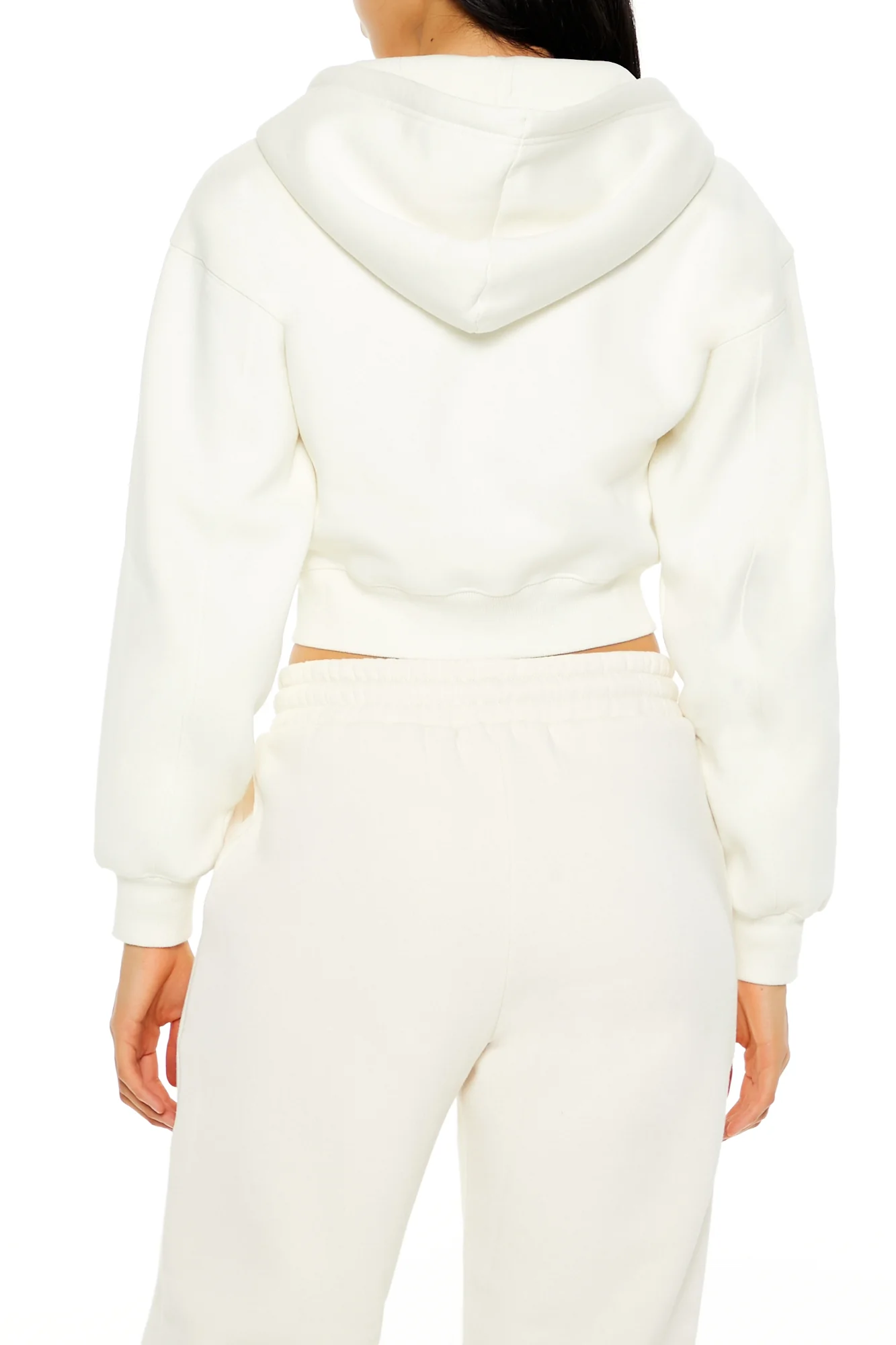 Long Sleeve Cropped Athletic Jacket - Cream - Image 4